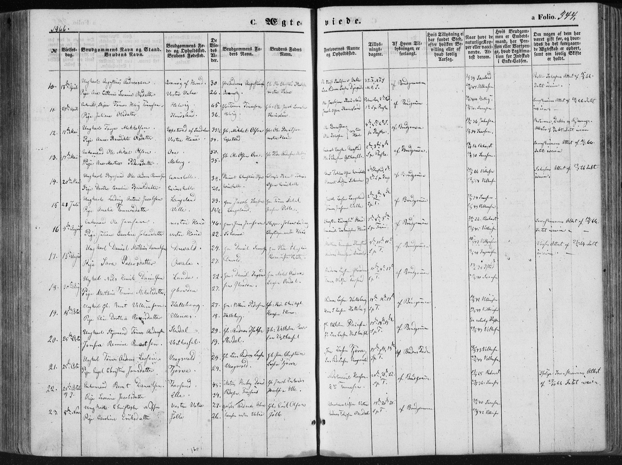 Lista sokneprestkontor, AV/SAK-1111-0027/F/Fa/L0011: Parish register (official) no. A 11, 1861-1878, p. 344