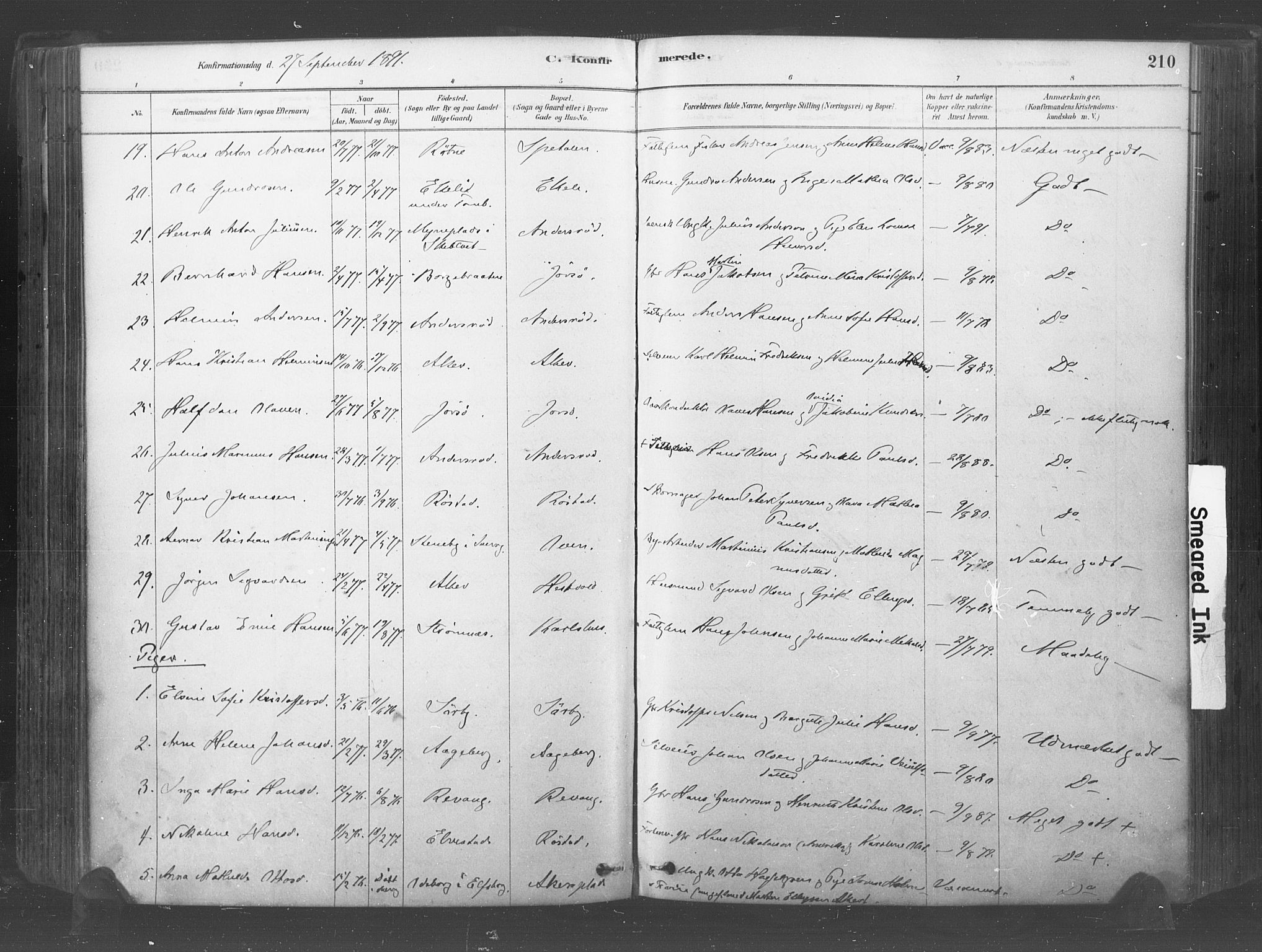 Råde prestekontor kirkebøker, AV/SAO-A-2009/F/Fa/L0007: Parish register (official) no. 7, 1878-1902, p. 210