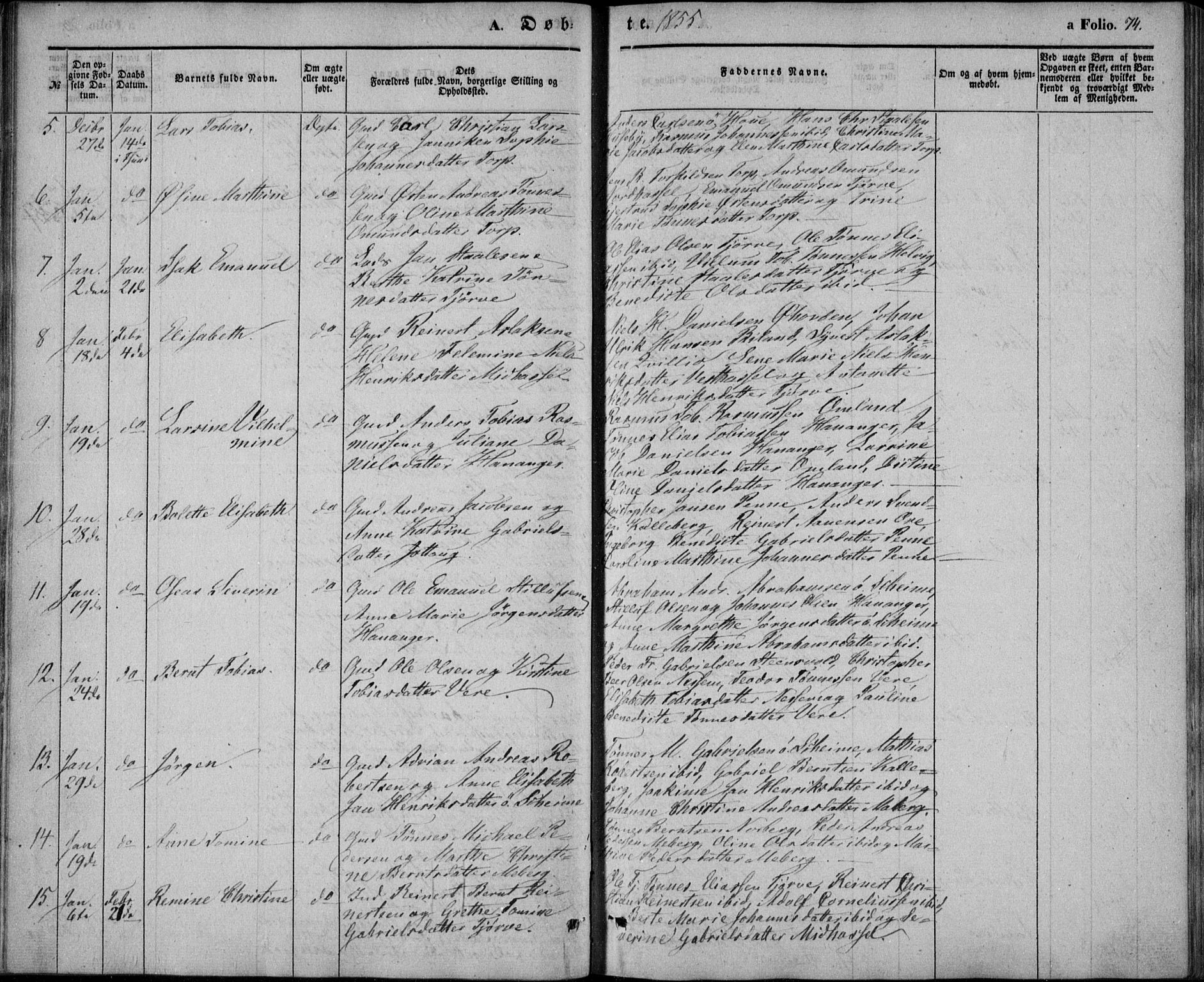 Lista sokneprestkontor, AV/SAK-1111-0027/F/Fb/L0002: Parish register (copy) no. B 2, 1847-1862, p. 74