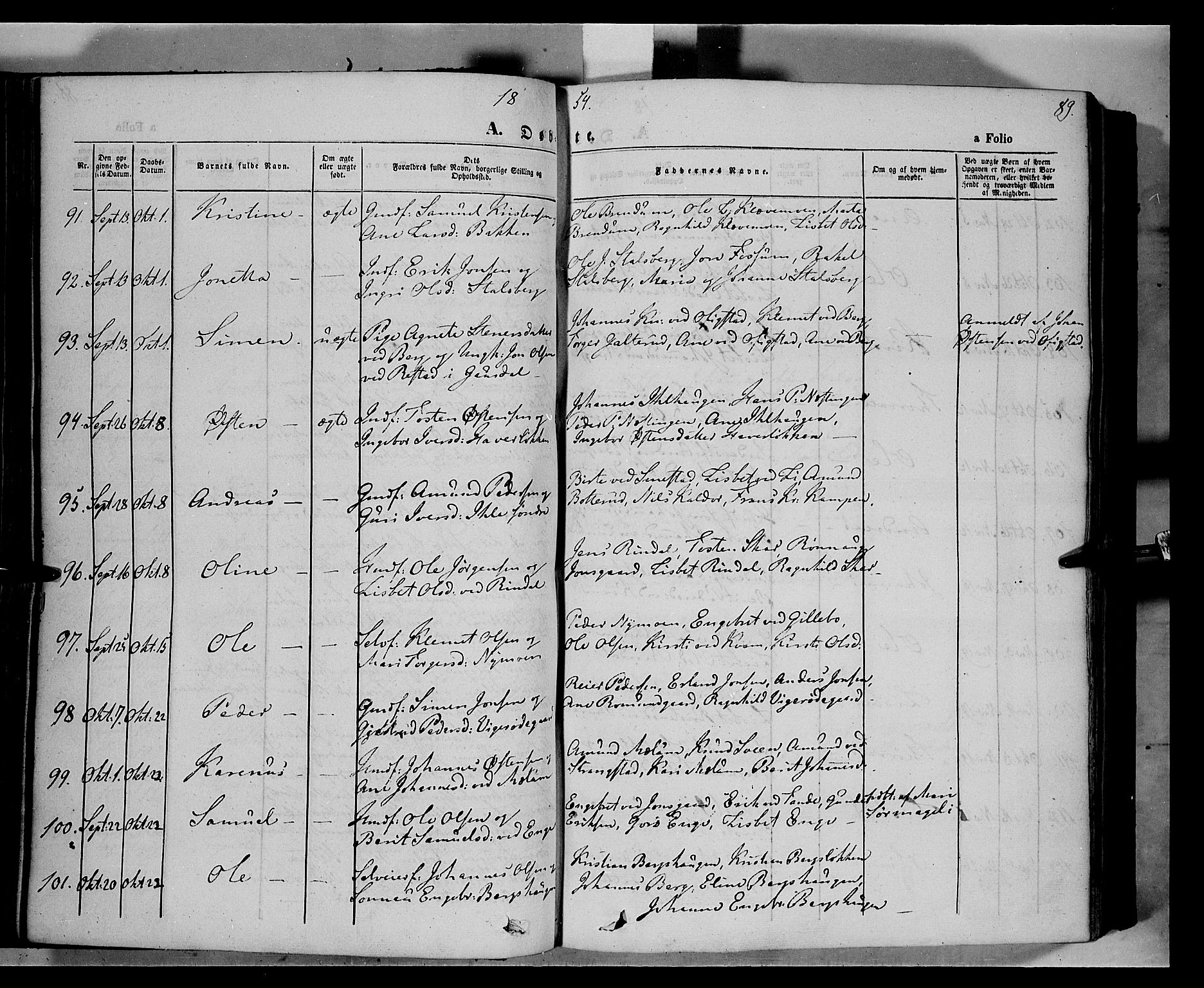 Øyer prestekontor, AV/SAH-PREST-084/H/Ha/Haa/L0005: Parish register (official) no. 5, 1842-1857, p. 89