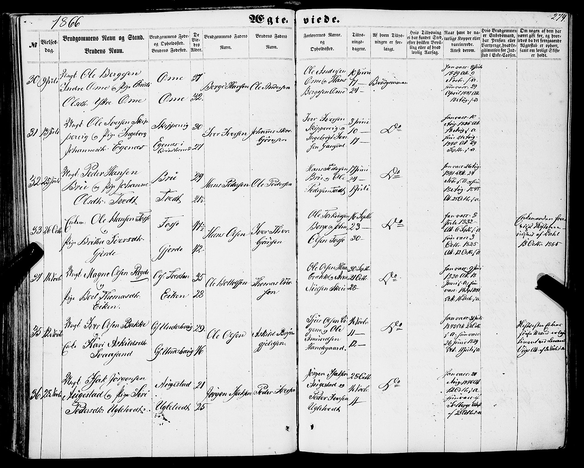 Strandebarm sokneprestembete, AV/SAB-A-78401/H/Haa: Parish register (official) no. A 8, 1858-1872, p. 274