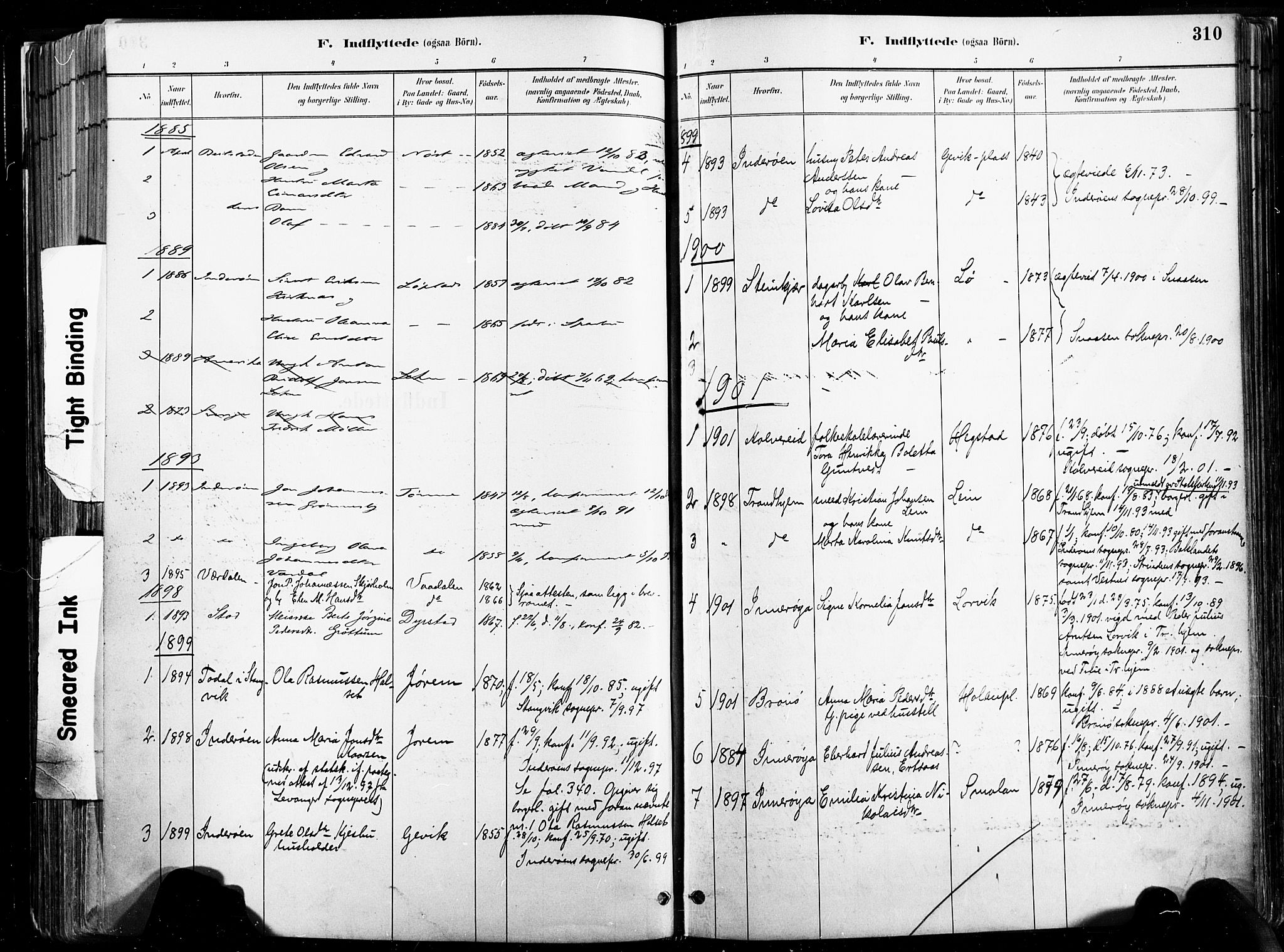 Ministerialprotokoller, klokkerbøker og fødselsregistre - Nord-Trøndelag, SAT/A-1458/735/L0351: Parish register (official) no. 735A10, 1884-1908, p. 310