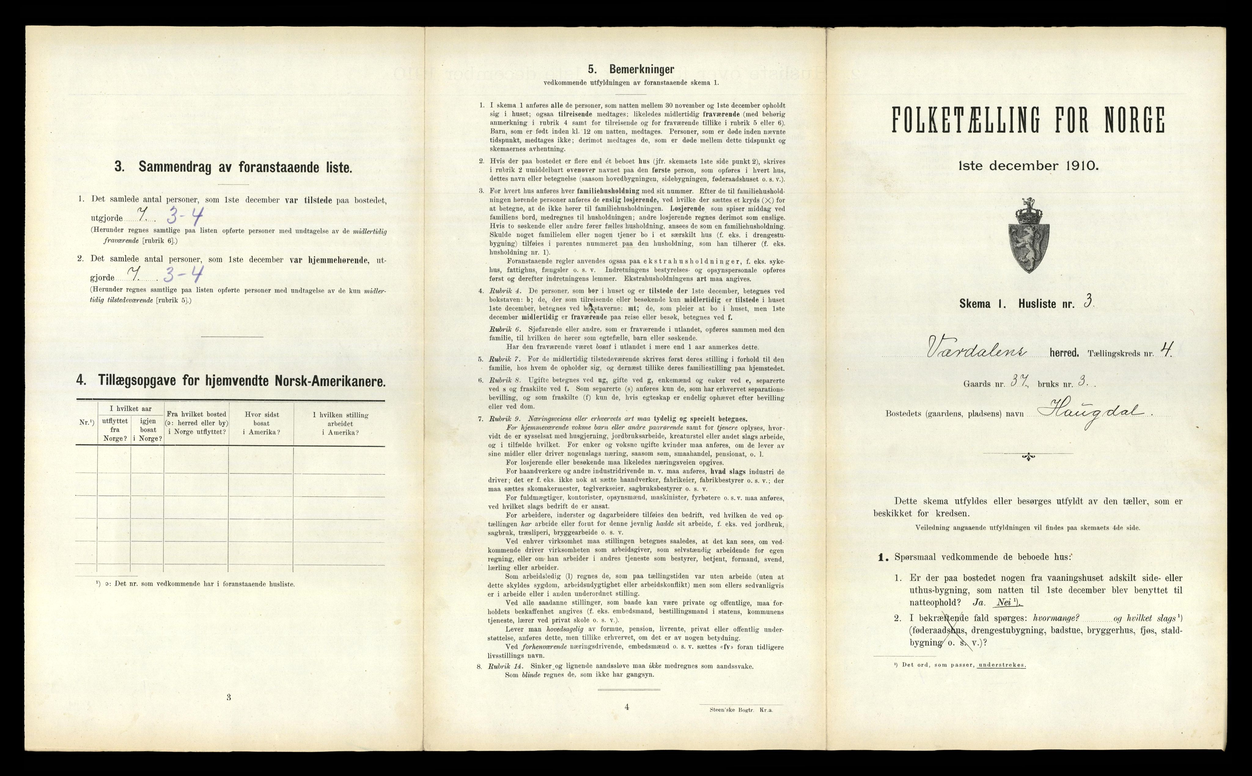 RA, 1910 census for Verdal, 1910, p. 840