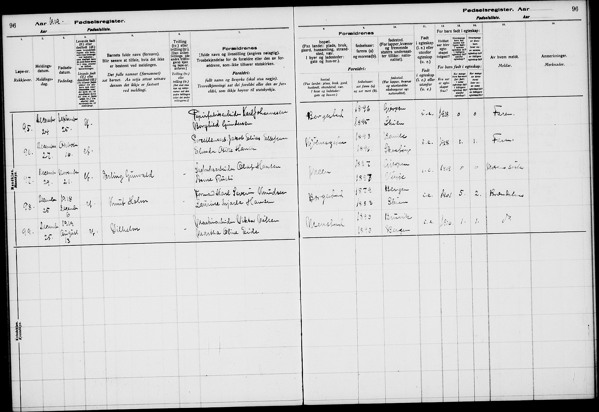 Gjerpen kirkebøker, AV/SAKO-A-265/J/Ja/L0001: Birth register no. I 1, 1916-1926, p. 96