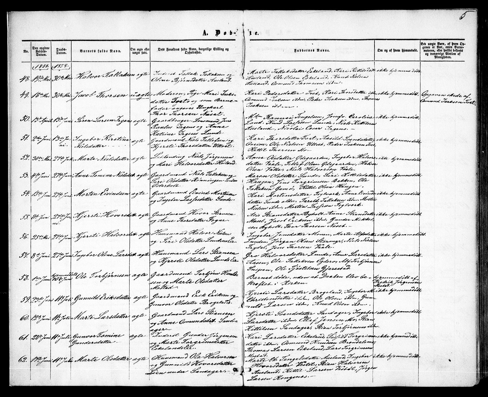 Gjerstad sokneprestkontor, AV/SAK-1111-0014/F/Fa/Faa/L0007: Parish register (official) no. A 7, 1858-1875, p. 5