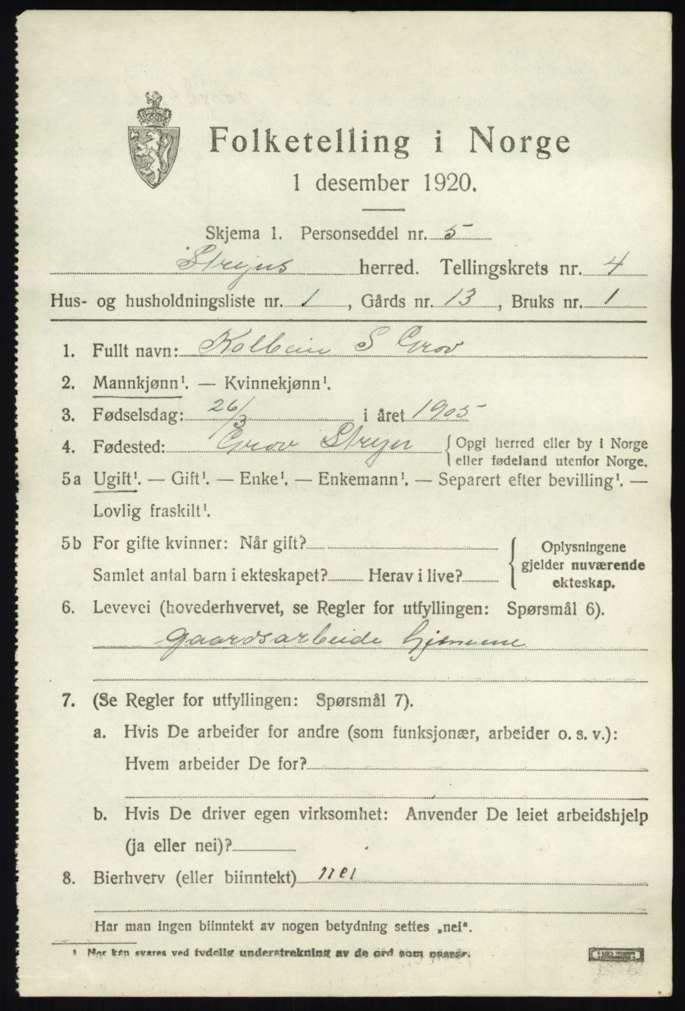 SAB, 1920 census for Stryn, 1920, p. 1686