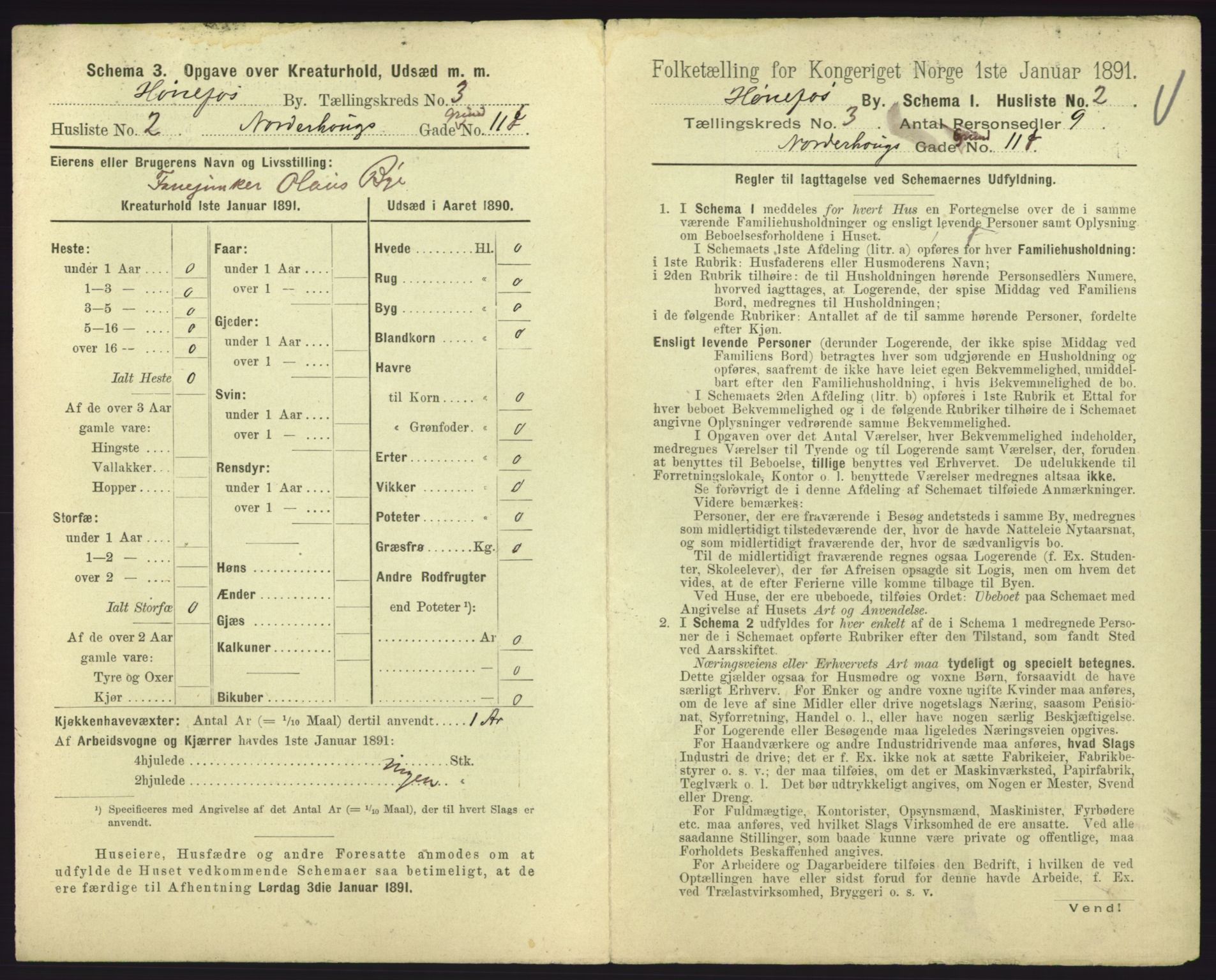 RA, 1891 census for 0601 Hønefoss, 1891, p. 107