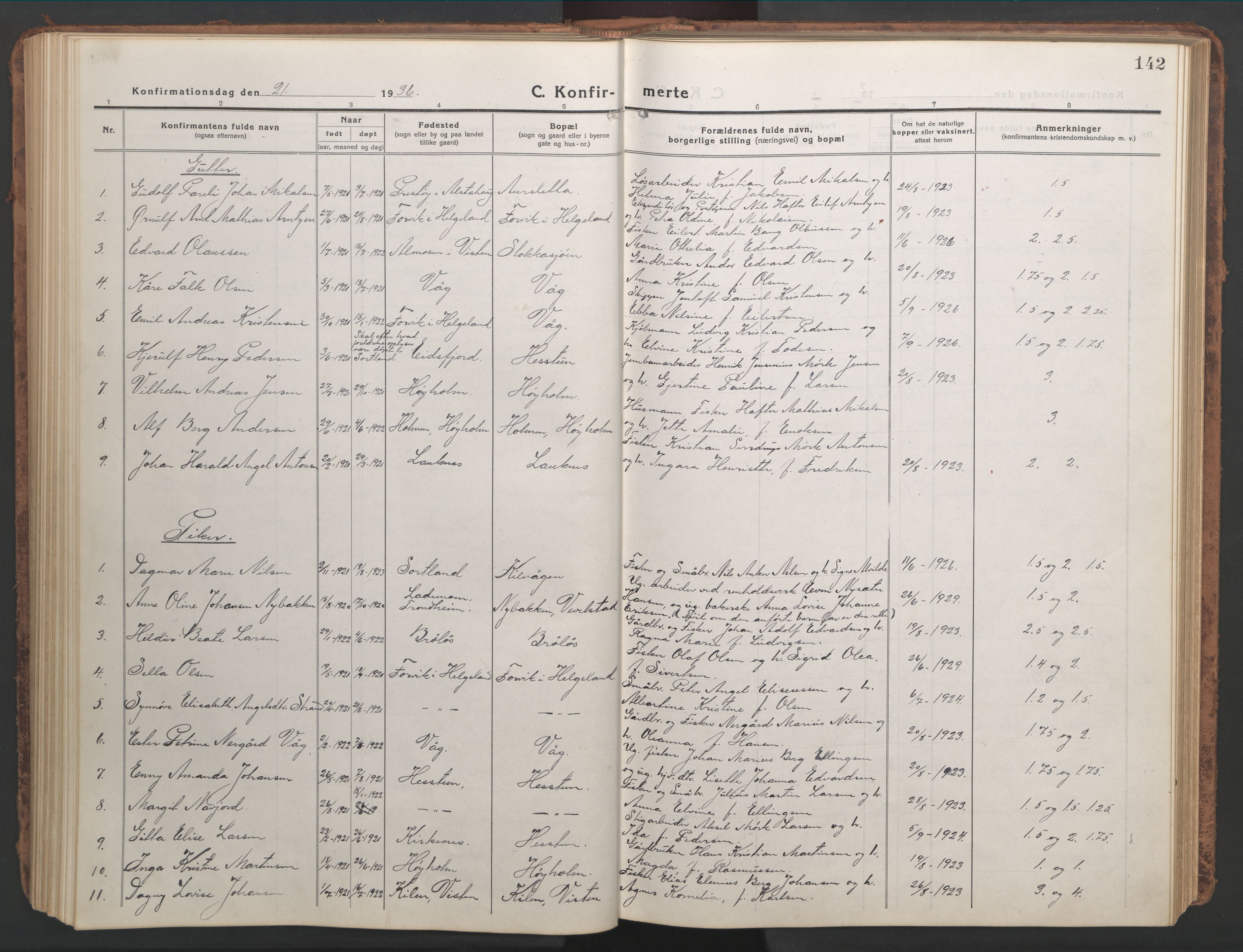 Ministerialprotokoller, klokkerbøker og fødselsregistre - Nordland, AV/SAT-A-1459/819/L0278: Parish register (copy) no. 819C04, 1917-1967, p. 142