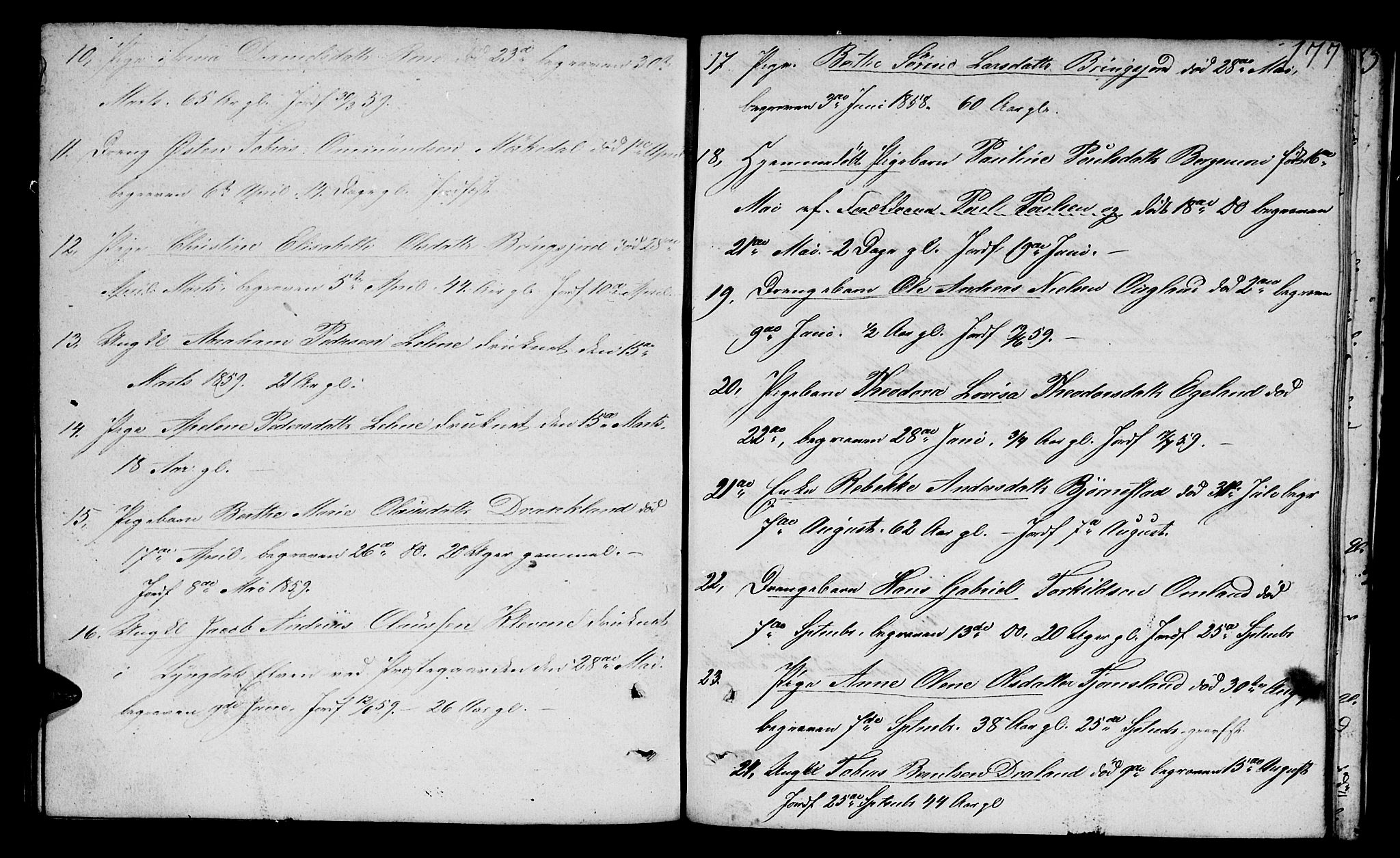 Lyngdal sokneprestkontor, SAK/1111-0029/F/Fb/Fbc/L0002: Parish register (copy) no. B 2, 1849-1864, p. 177