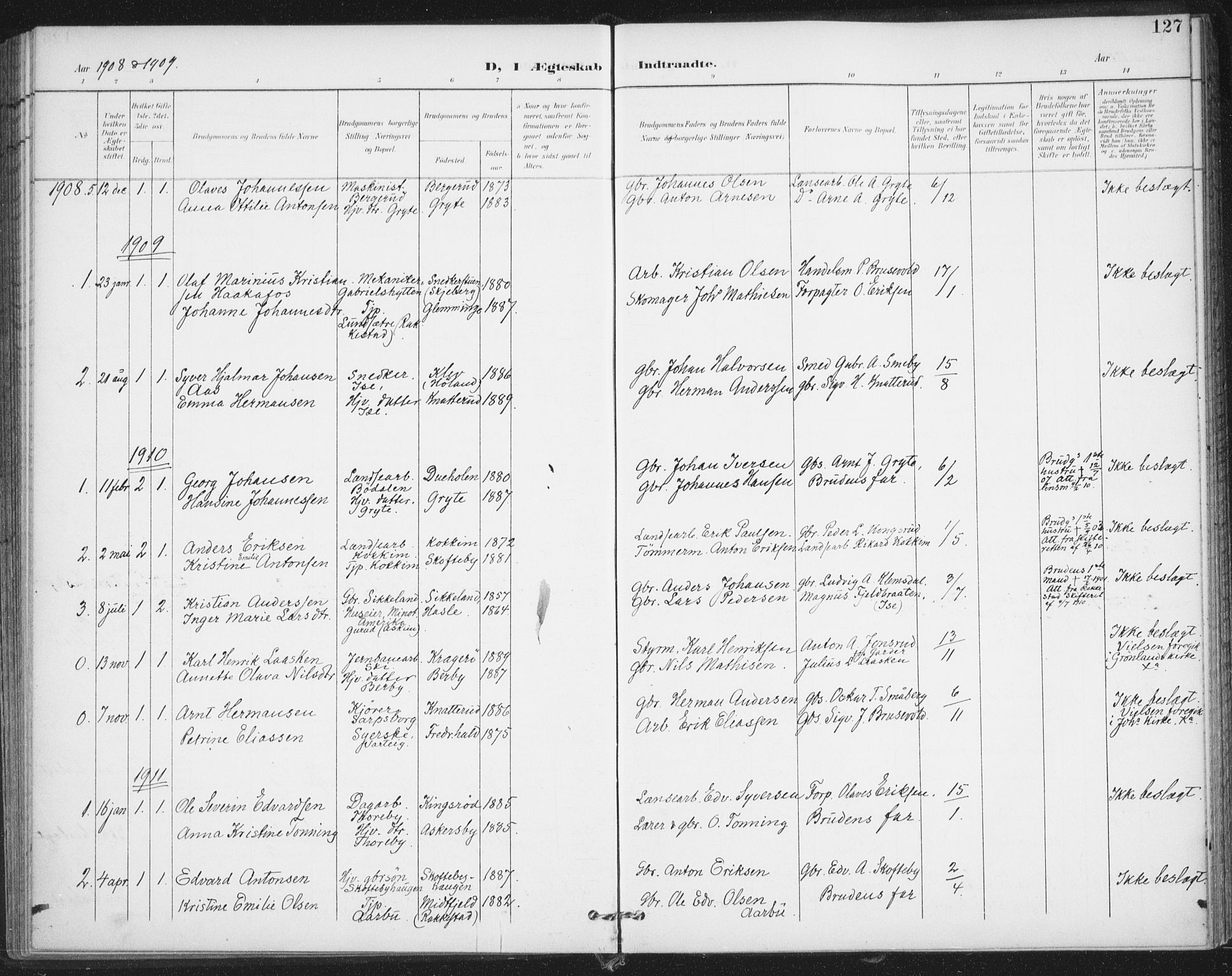 Varteig prestekontor Kirkebøker, AV/SAO-A-10447a/F/Fa/L0003: Parish register (official) no. 3, 1899-1919, p. 127