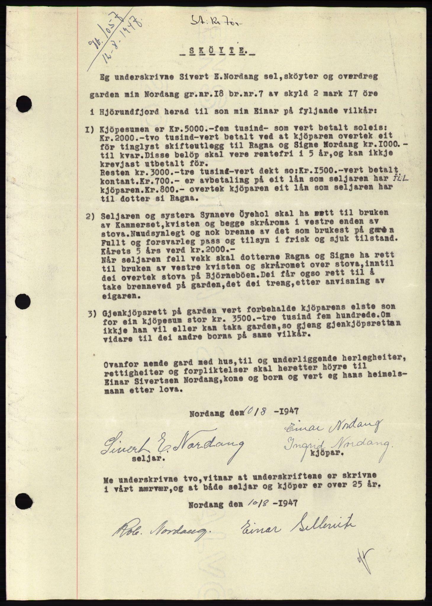 Søre Sunnmøre sorenskriveri, SAT/A-4122/1/2/2C/L0081: Mortgage book no. 7A, 1947-1948, Diary no: : 1057/1947