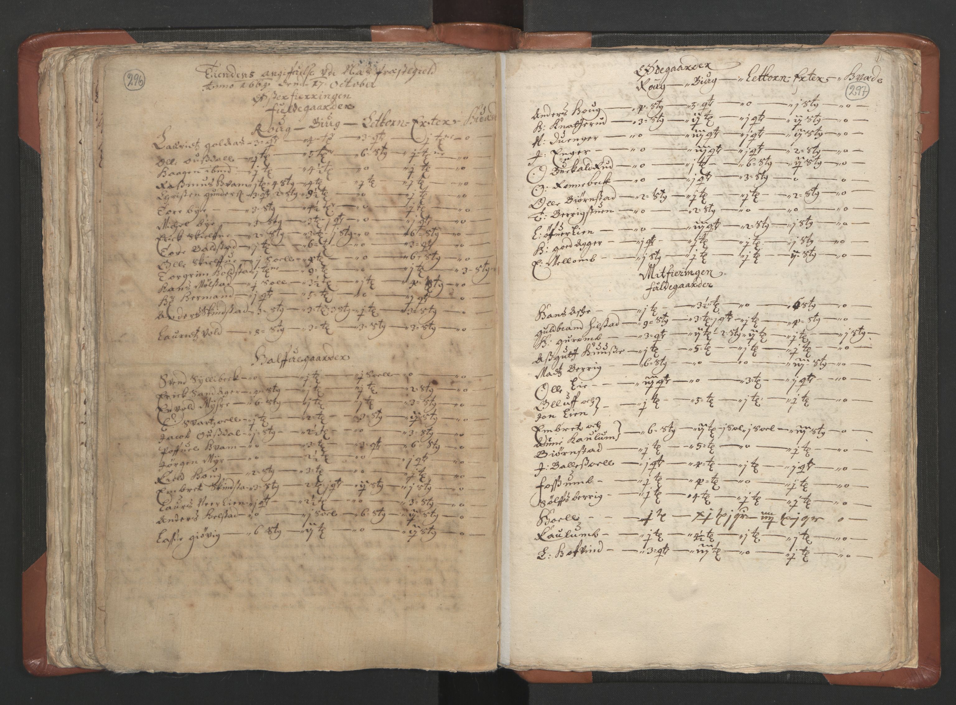 RA, Vicar's Census 1664-1666, no. 5: Hedmark deanery, 1664-1666, p. 296-297
