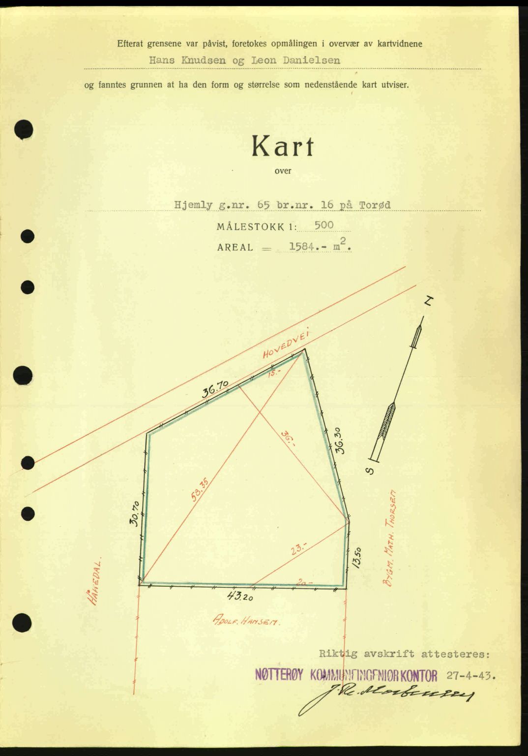 Tønsberg sorenskriveri, AV/SAKO-A-130/G/Ga/Gaa/L0013: Mortgage book no. A13, 1943-1943, Diary no: : 1109/1943