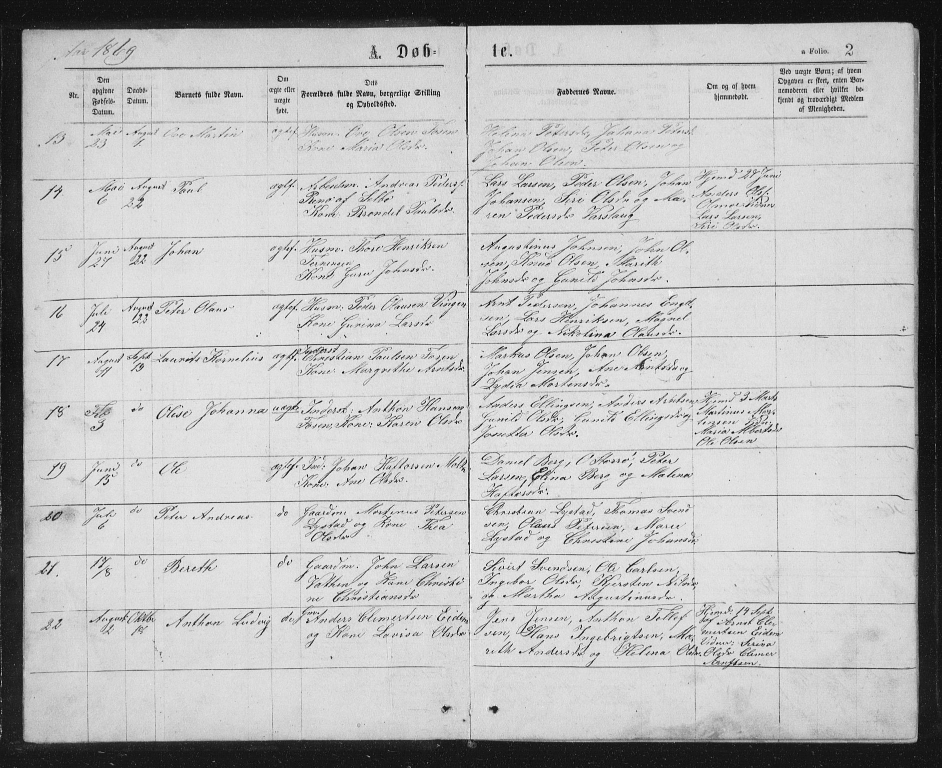 Ministerialprotokoller, klokkerbøker og fødselsregistre - Sør-Trøndelag, SAT/A-1456/662/L0756: Parish register (copy) no. 662C01, 1869-1891, p. 2