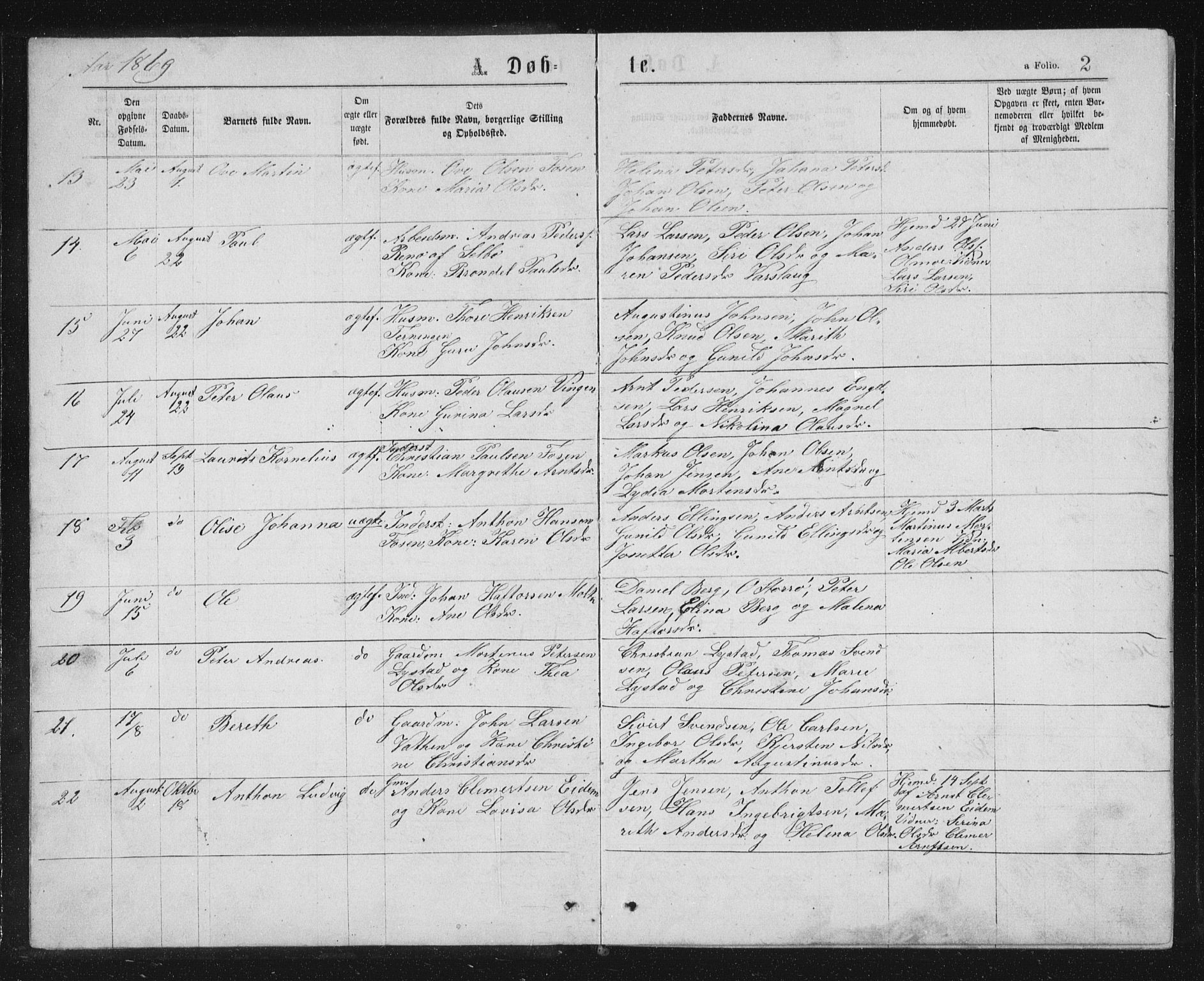Ministerialprotokoller, klokkerbøker og fødselsregistre - Sør-Trøndelag, AV/SAT-A-1456/662/L0756: Parish register (copy) no. 662C01, 1869-1891, p. 2