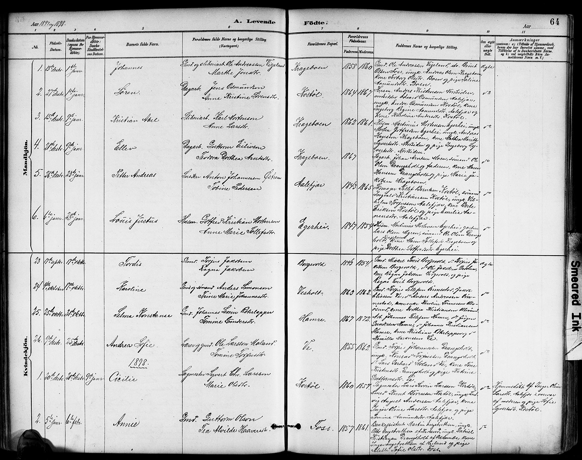 Tveit sokneprestkontor, AV/SAK-1111-0043/F/Fb/L0004: Parish register (copy) no. B 4, 1887-1914, p. 64