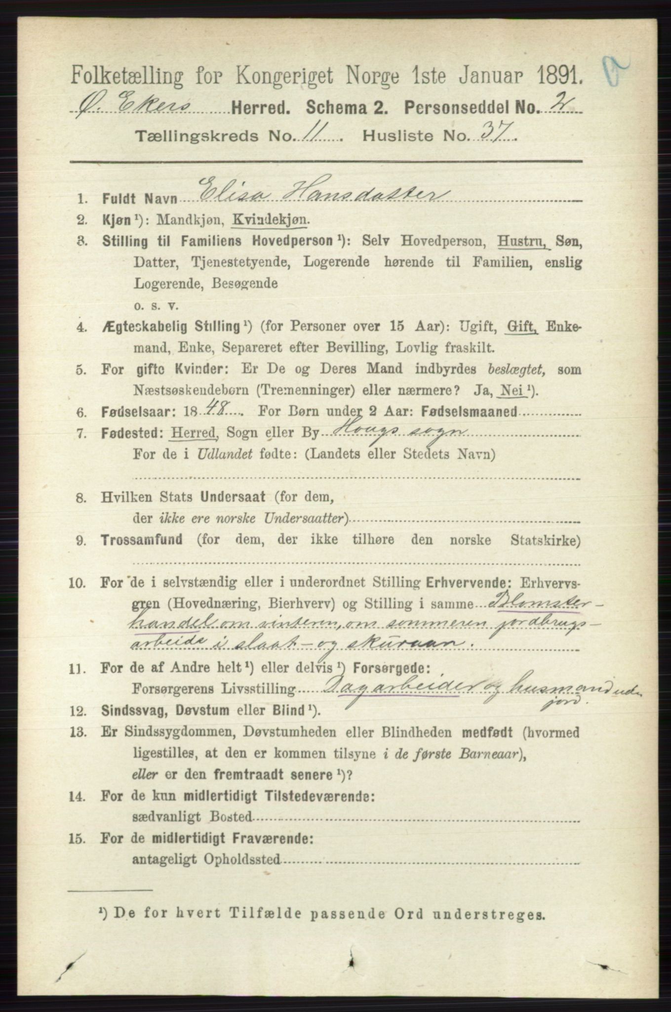 RA, 1891 census for 0624 Øvre Eiker, 1891, p. 4836