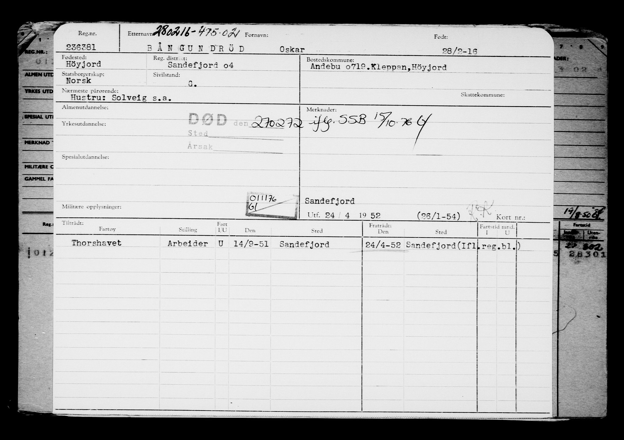 Direktoratet for sjømenn, AV/RA-S-3545/G/Gb/L0137: Hovedkort, 1916, p. 157