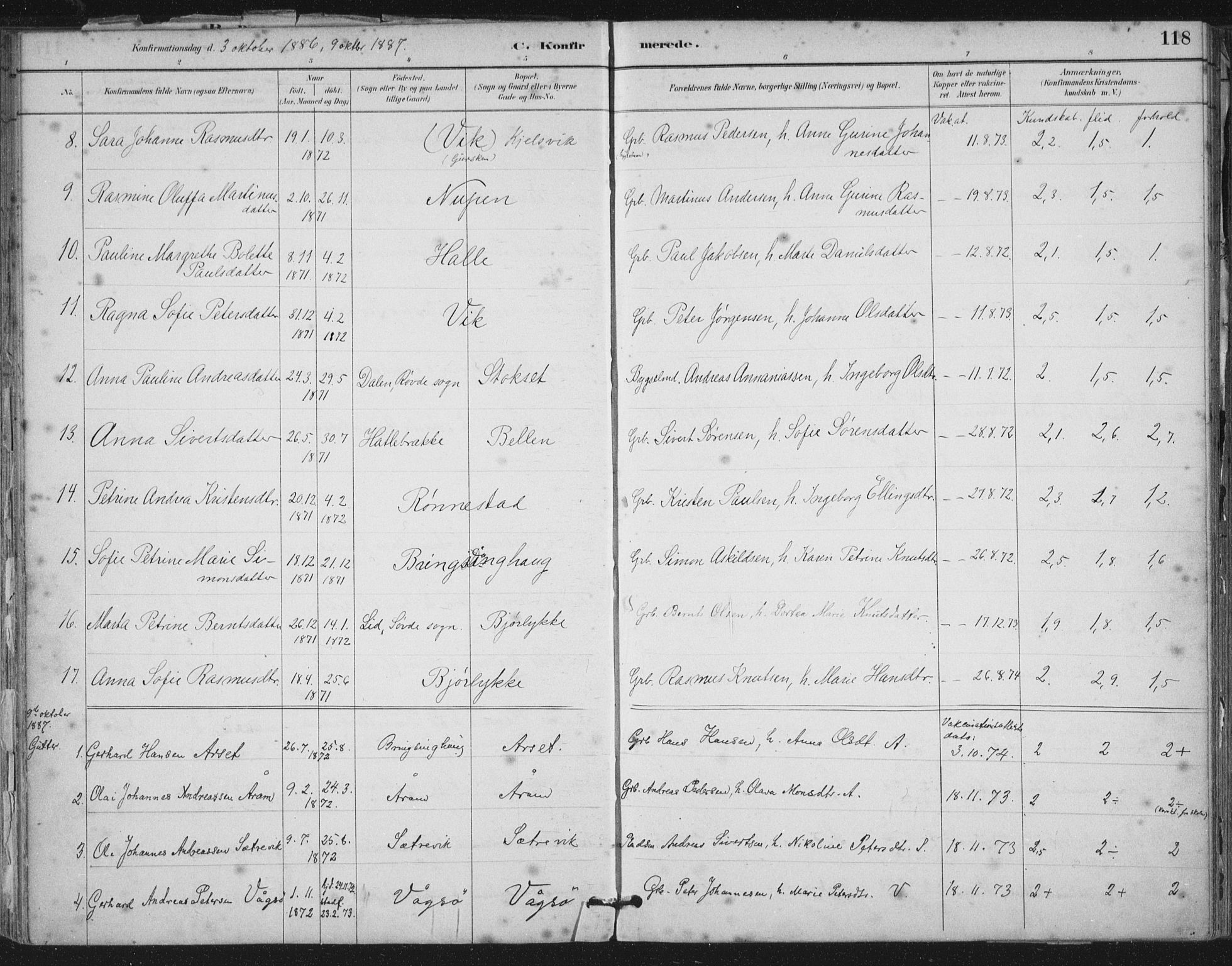 Ministerialprotokoller, klokkerbøker og fødselsregistre - Møre og Romsdal, SAT/A-1454/503/L0037: Parish register (official) no. 503A05, 1884-1900, p. 118