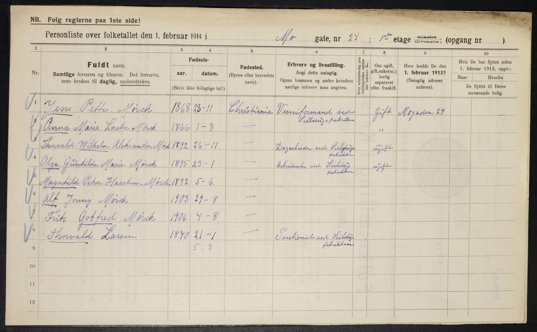 OBA, Municipal Census 1914 for Kristiania, 1914, p. 65548