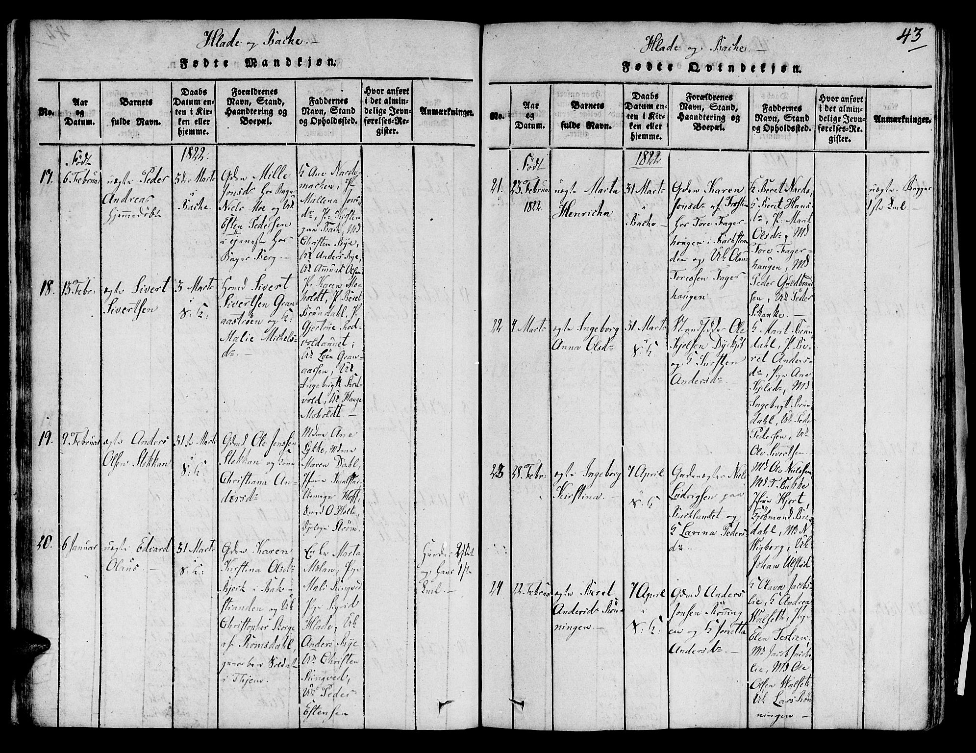 Ministerialprotokoller, klokkerbøker og fødselsregistre - Sør-Trøndelag, AV/SAT-A-1456/606/L0283: Parish register (official) no. 606A03 /1, 1818-1823, p. 43