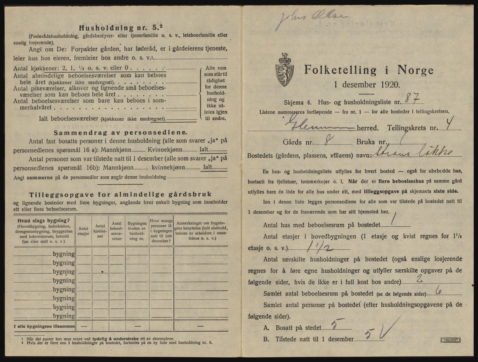 SAO, 1920 census for Glemmen, 1920, p. 1631