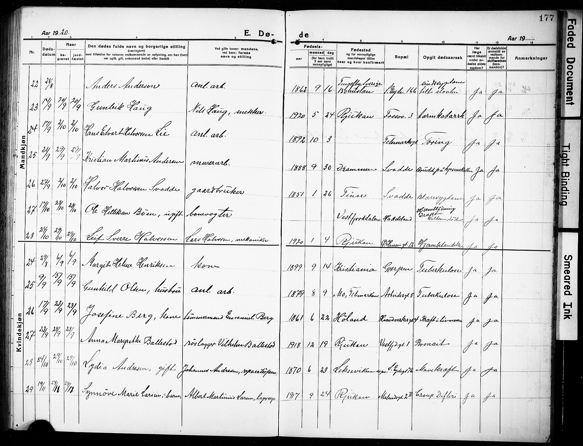 Rjukan kirkebøker, SAKO/A-294/G/Ga/L0003: Parish register (copy) no. 3, 1920-1928, p. 177