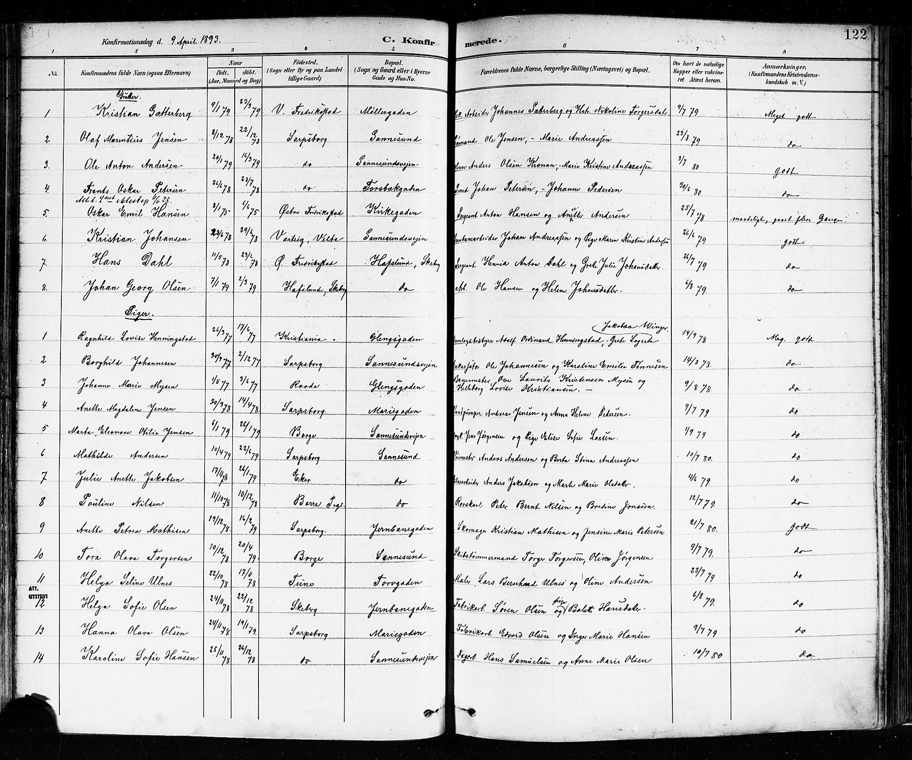 Sarpsborg prestekontor Kirkebøker, SAO/A-2006/F/Fa/L0004: Parish register (official) no. 4, 1892-1899, p. 122