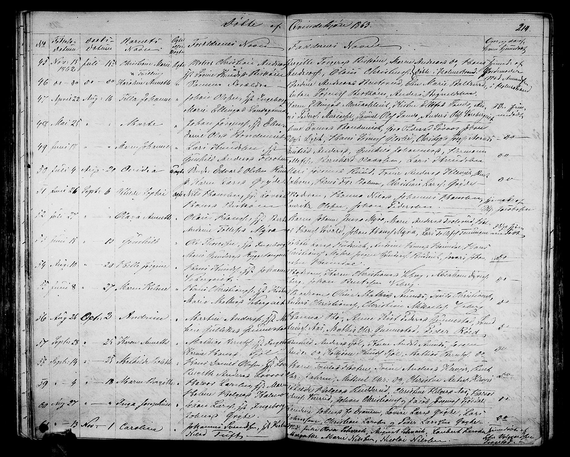 Sande Kirkebøker, AV/SAKO-A-53/G/Ga/L0002: Parish register (copy) no. 2, 1847-1863, p. 214