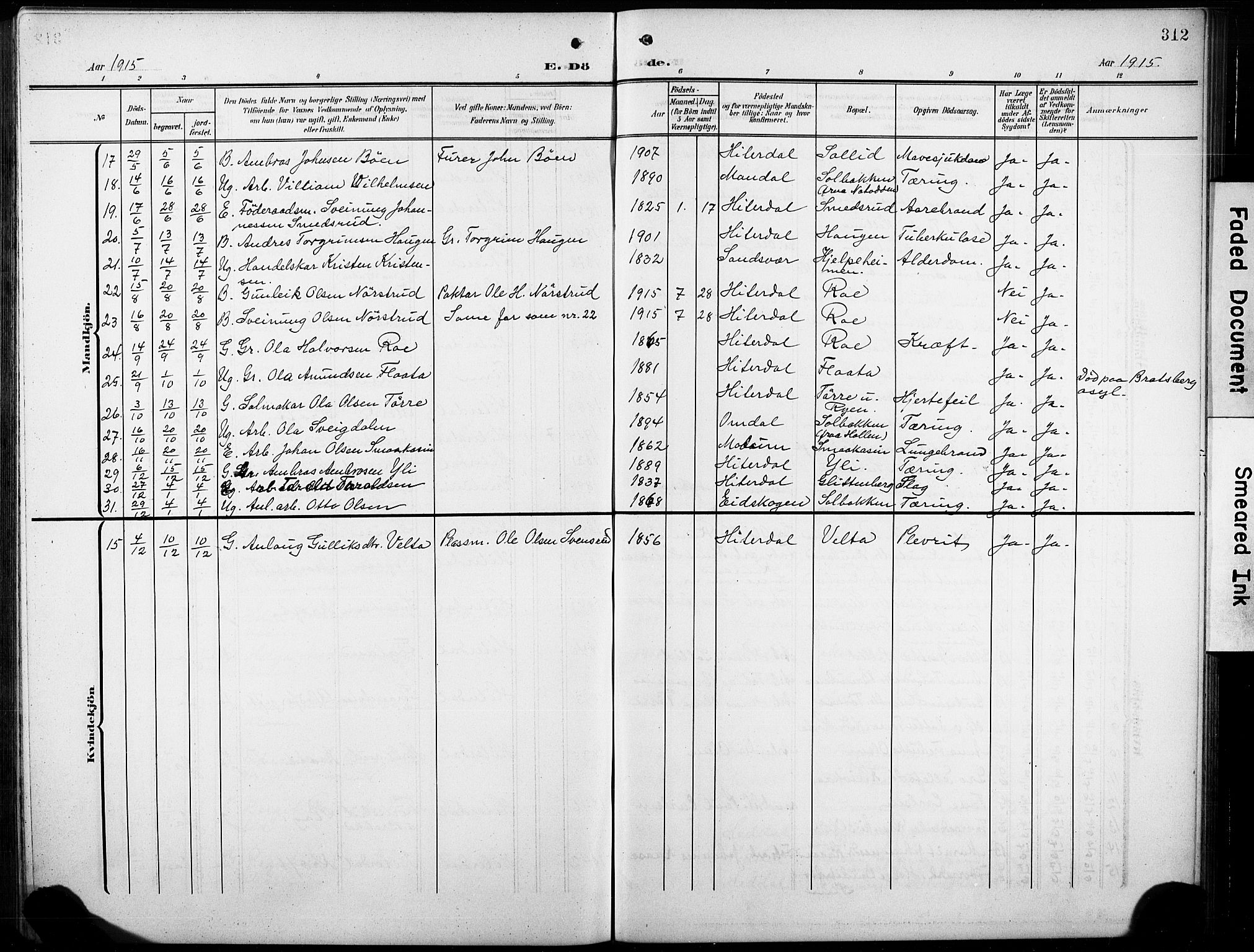 Heddal kirkebøker, AV/SAKO-A-268/G/Ga/L0003: Parish register (copy) no. I 3, 1908-1932, p. 312