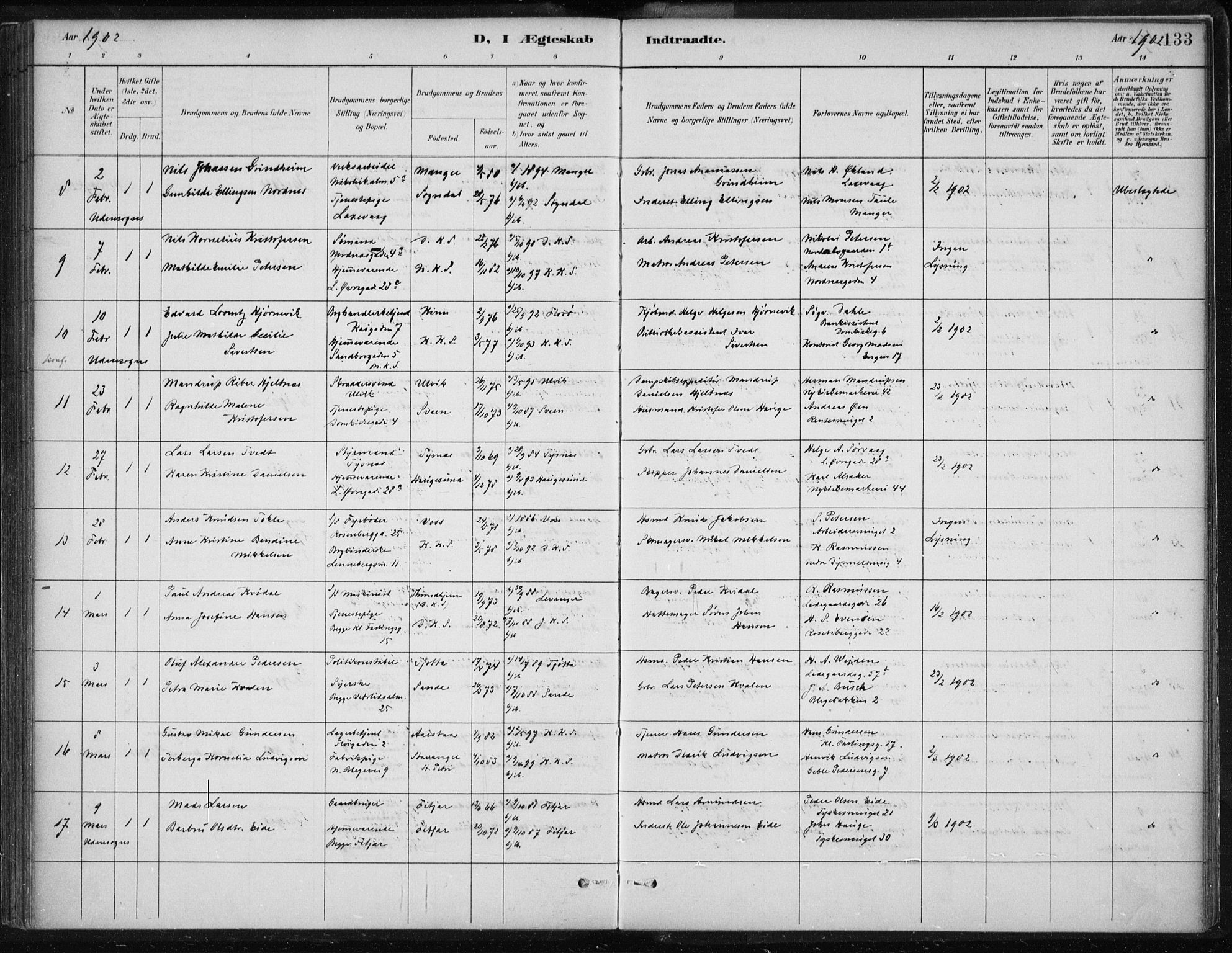 Korskirken sokneprestembete, AV/SAB-A-76101/H/Hab: Parish register (copy) no. D 3, 1887-1906, p. 133