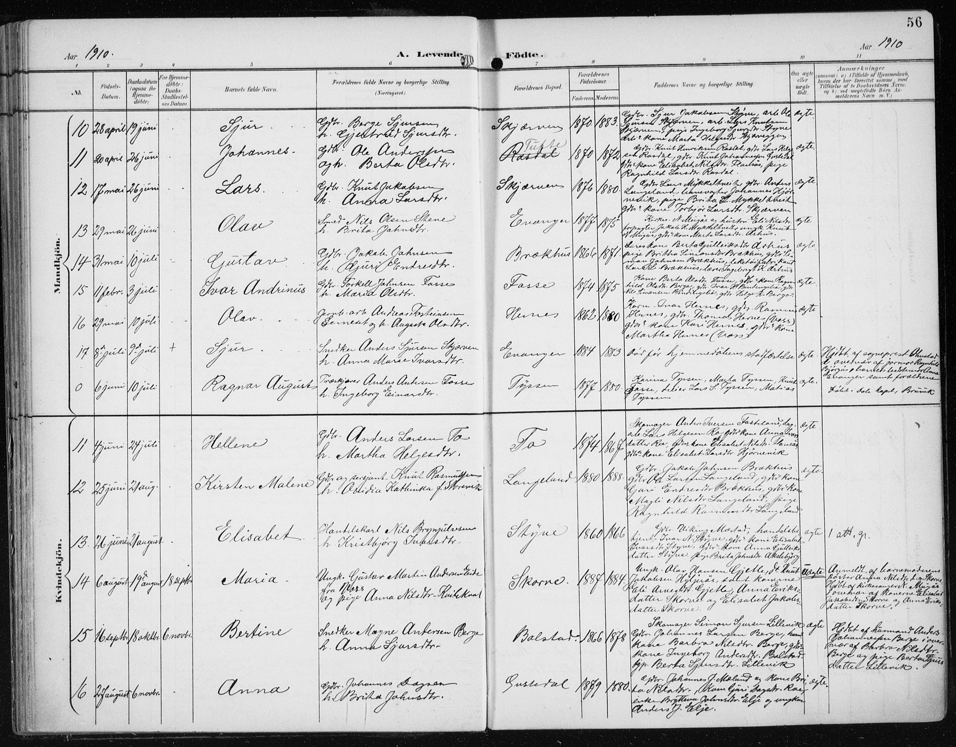 Evanger sokneprestembete, AV/SAB-A-99924: Parish register (official) no. A  3, 1900-1930, p. 56