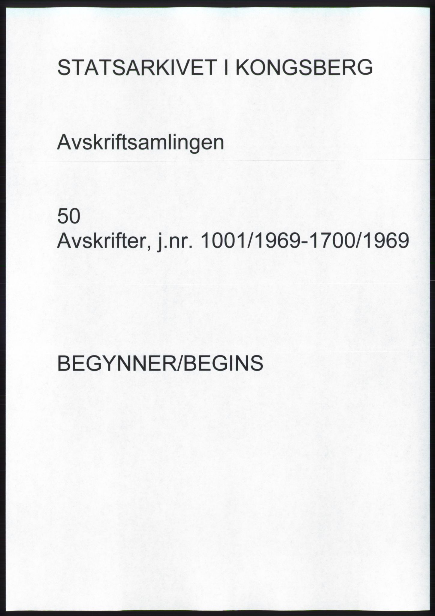 Statsarkivet i Kongsberg, SAKO/A-0001, 1969, p. 1