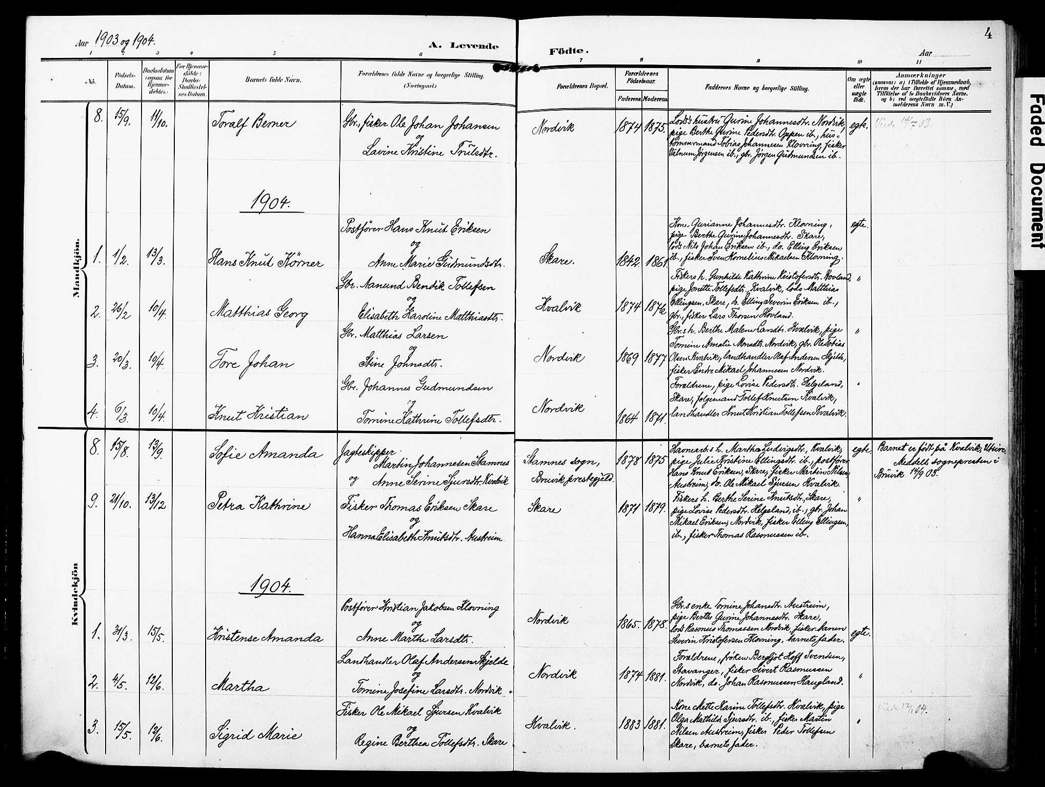 Torvastad sokneprestkontor, SAST/A -101857/H/Ha/Haa/L0018: Parish register (official) no. A 17, 1903-1925, p. 4