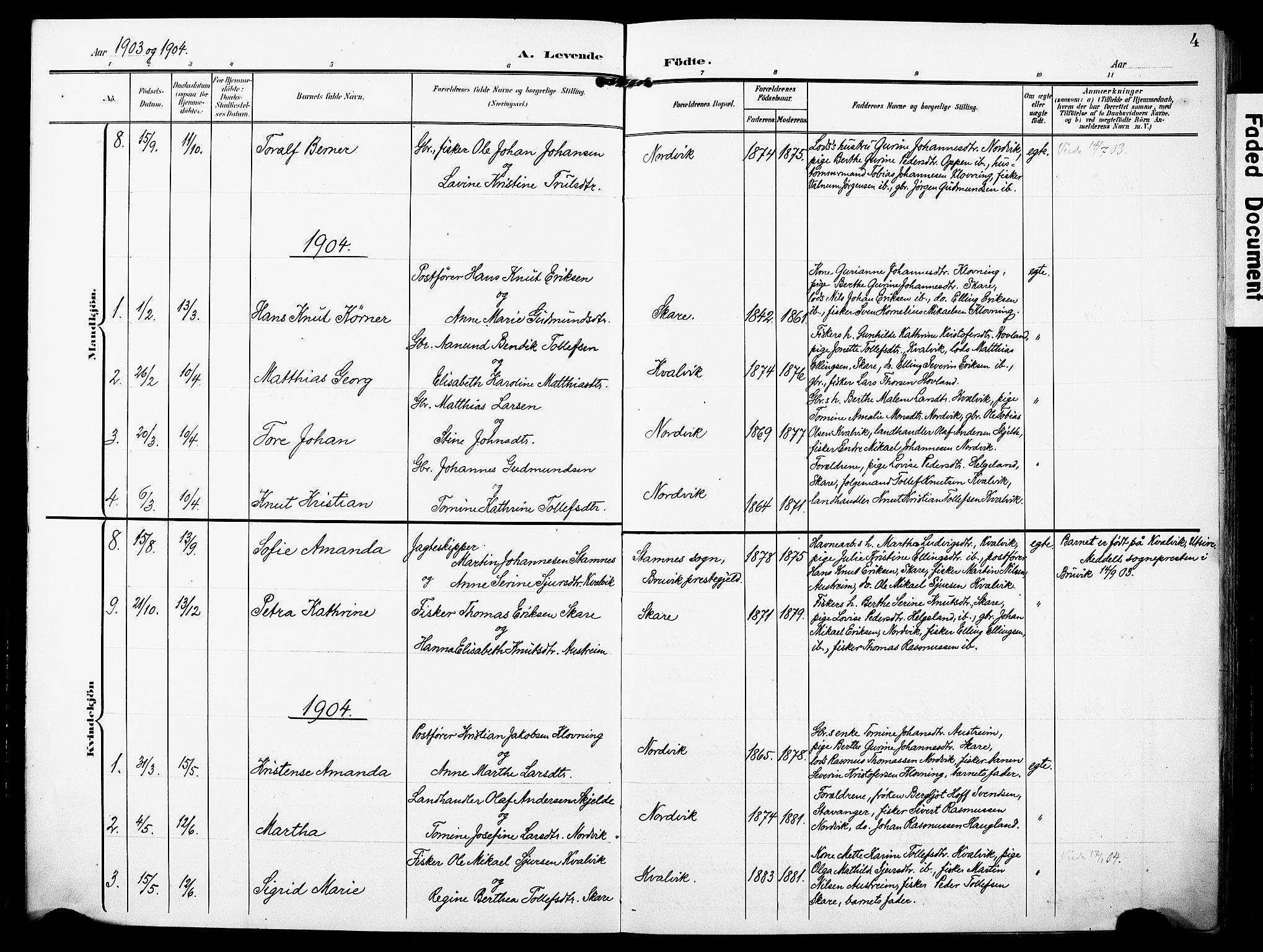 Torvastad sokneprestkontor, AV/SAST-A -101857/H/Ha/Haa/L0018: Parish register (official) no. A 17, 1903-1925, p. 4