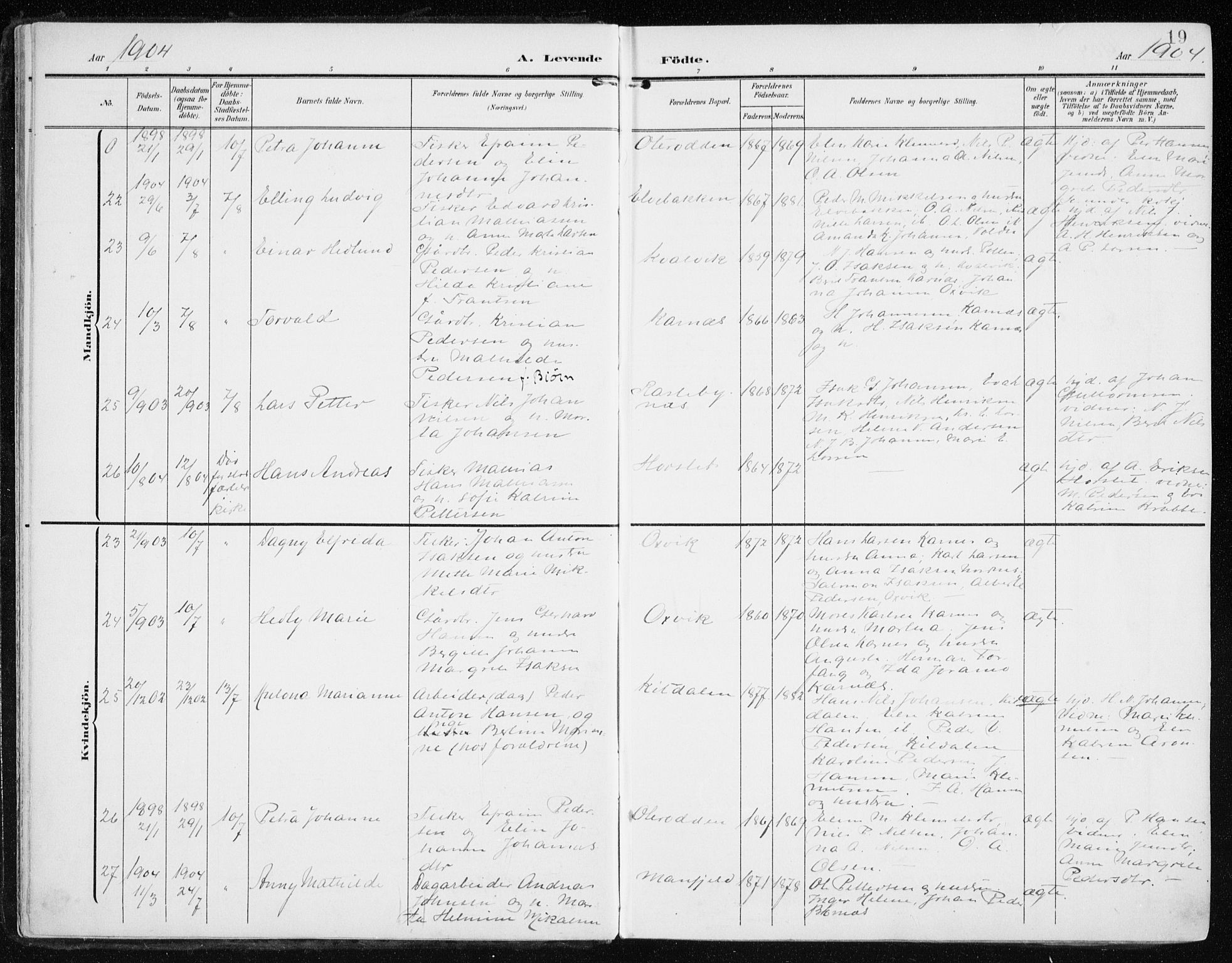 Lyngen sokneprestembete, SATØ/S-1289/H/He/Hea/L0011kirke: Parish register (official) no. 11, 1903-1913, p. 19