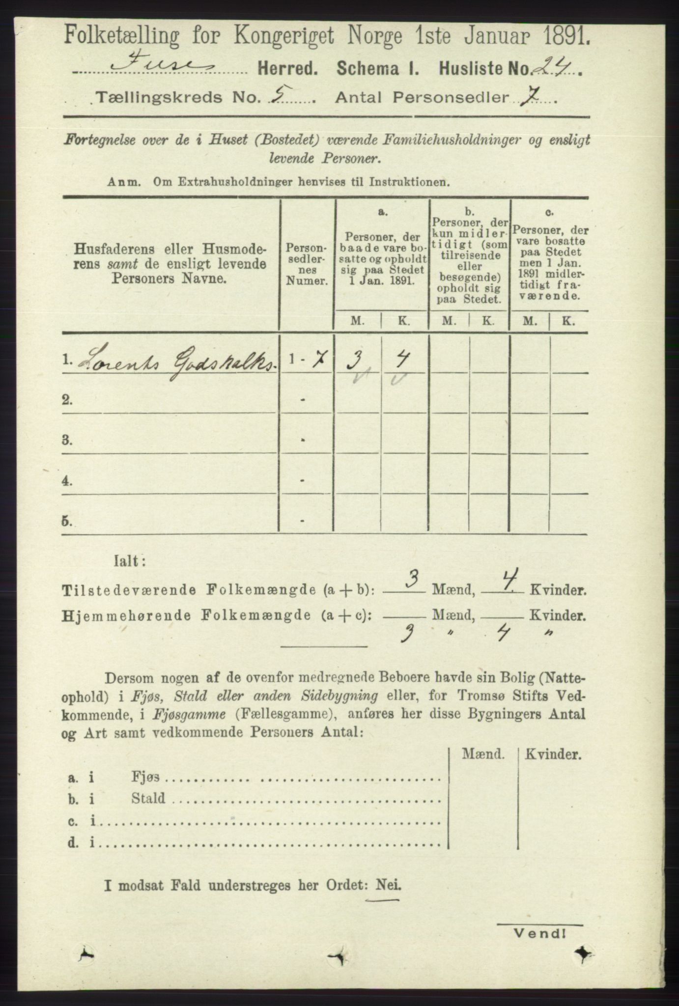 RA, 1891 census for 1241 Fusa, 1891, p. 883