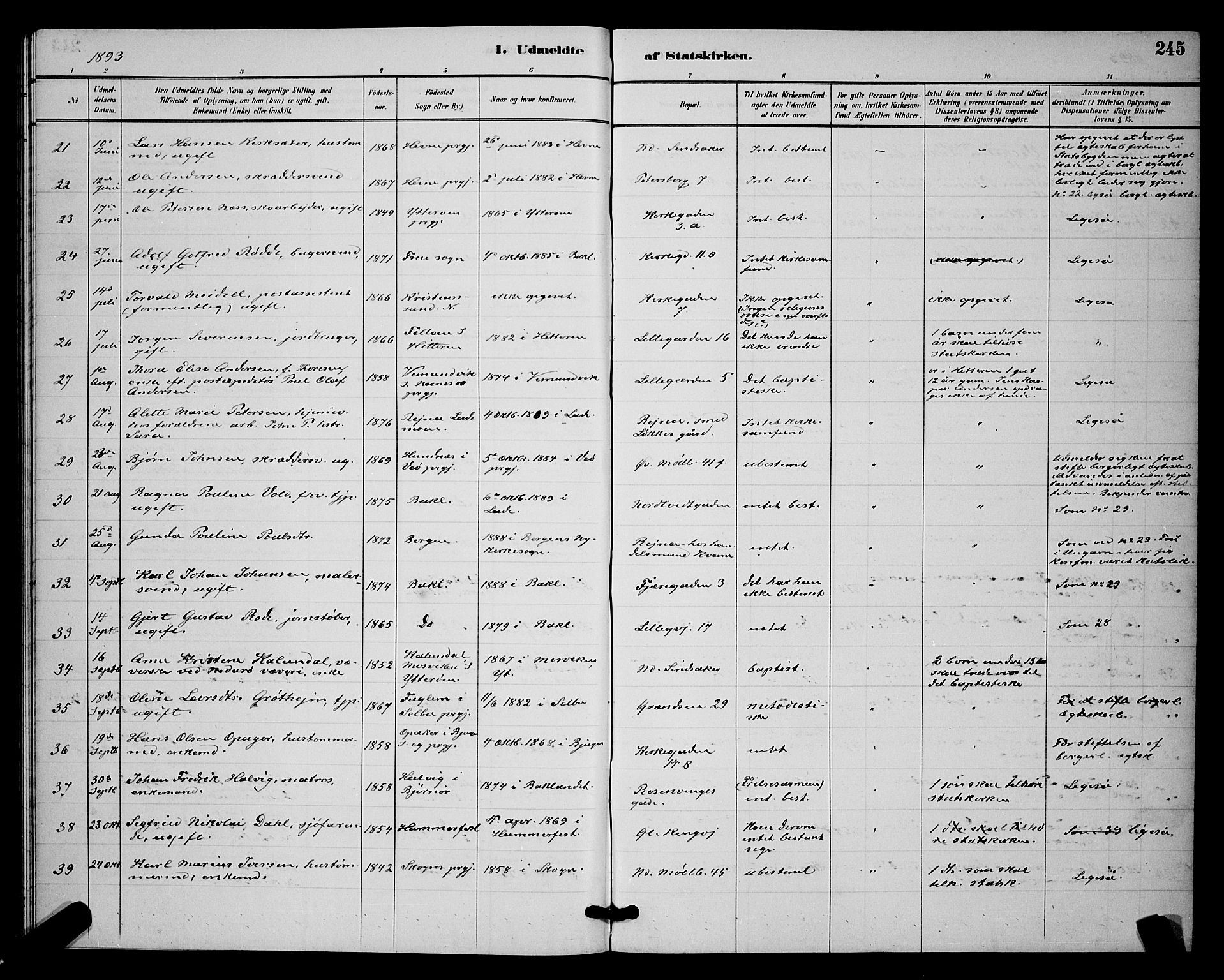 Ministerialprotokoller, klokkerbøker og fødselsregistre - Sør-Trøndelag, SAT/A-1456/604/L0223: Parish register (copy) no. 604C06, 1886-1897, p. 245