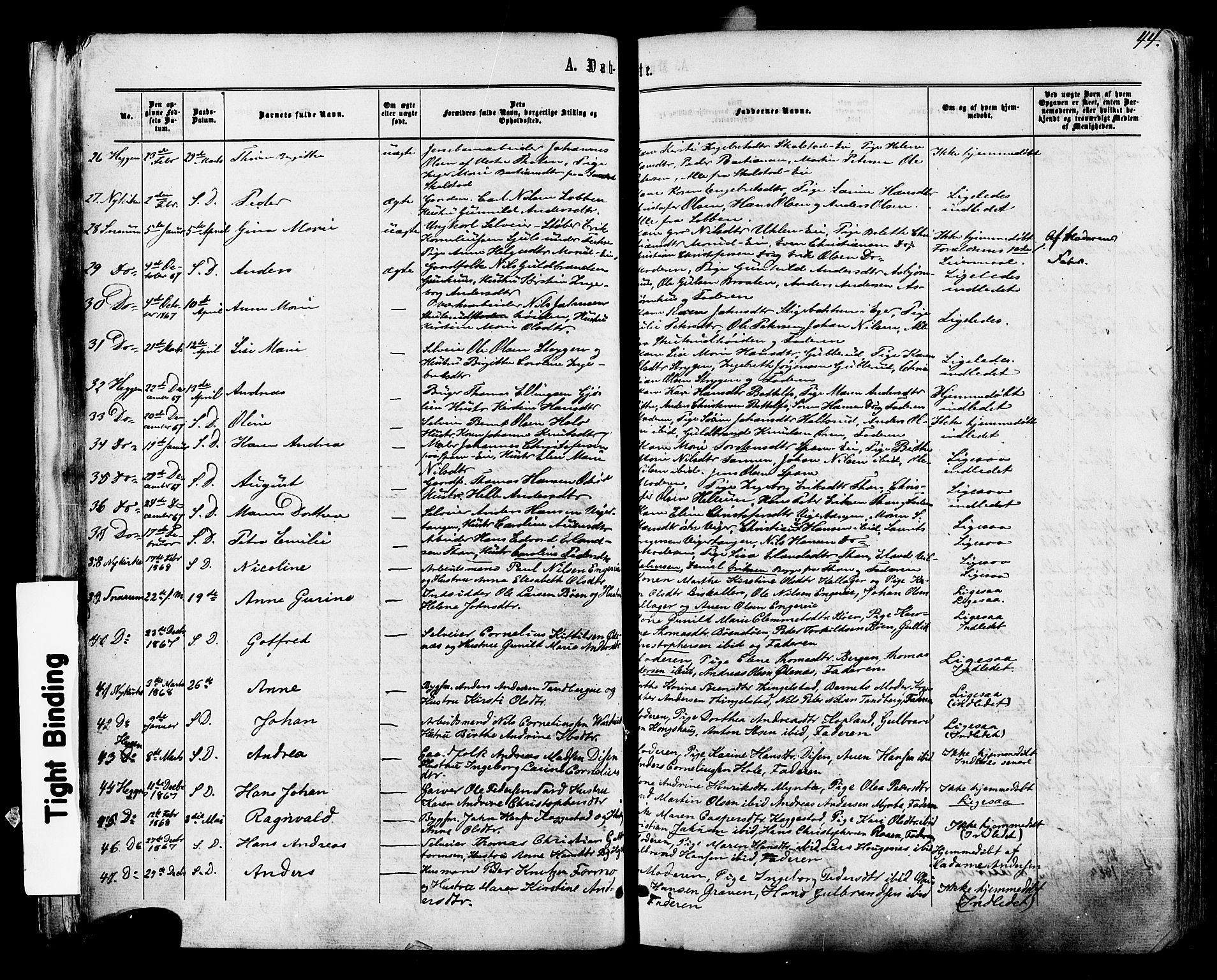 Modum kirkebøker, SAKO/A-234/F/Fa/L0010: Parish register (official) no. 10, 1865-1876, p. 44