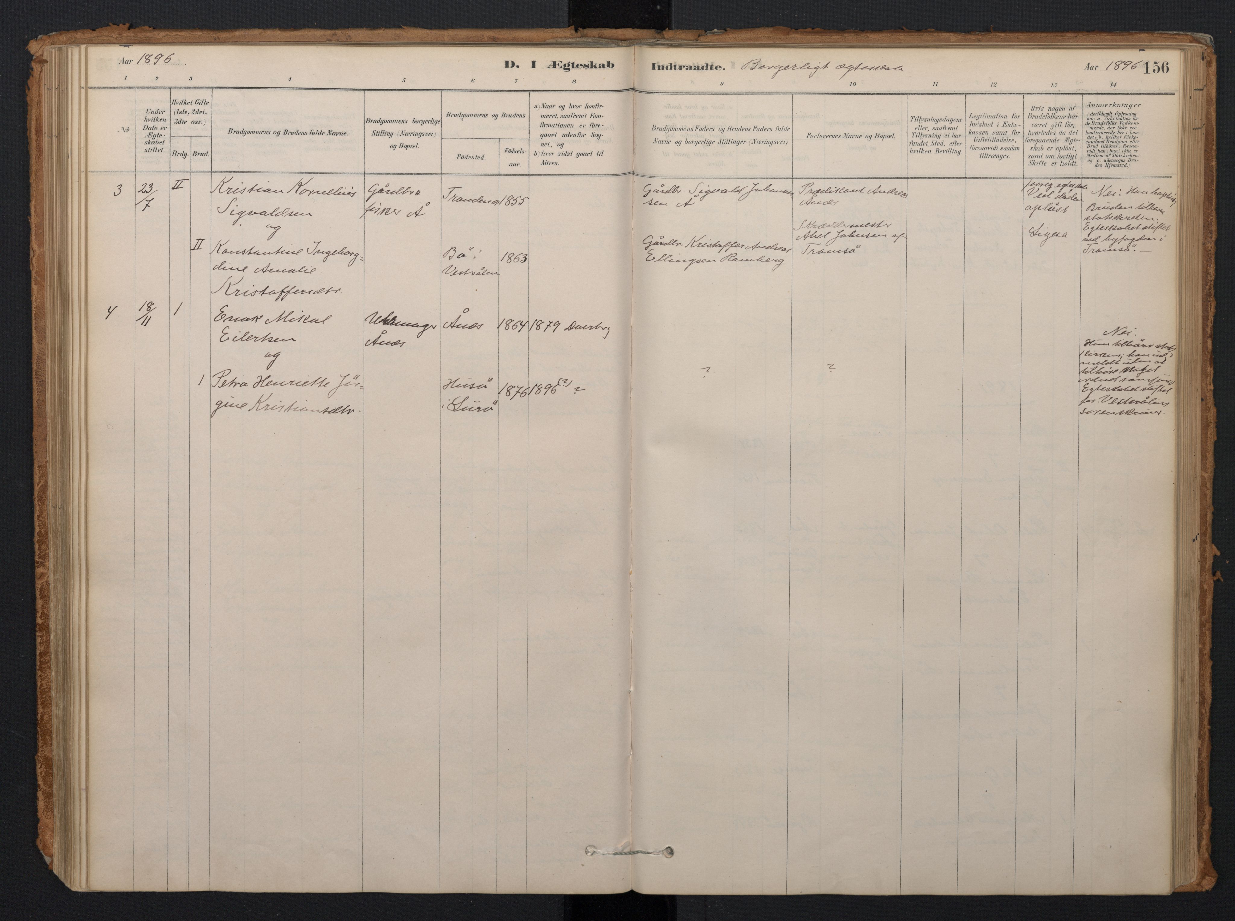 Ministerialprotokoller, klokkerbøker og fødselsregistre - Nordland, AV/SAT-A-1459/897/L1399: Parish register (official) no. 897A06, 1881-1896, p. 156