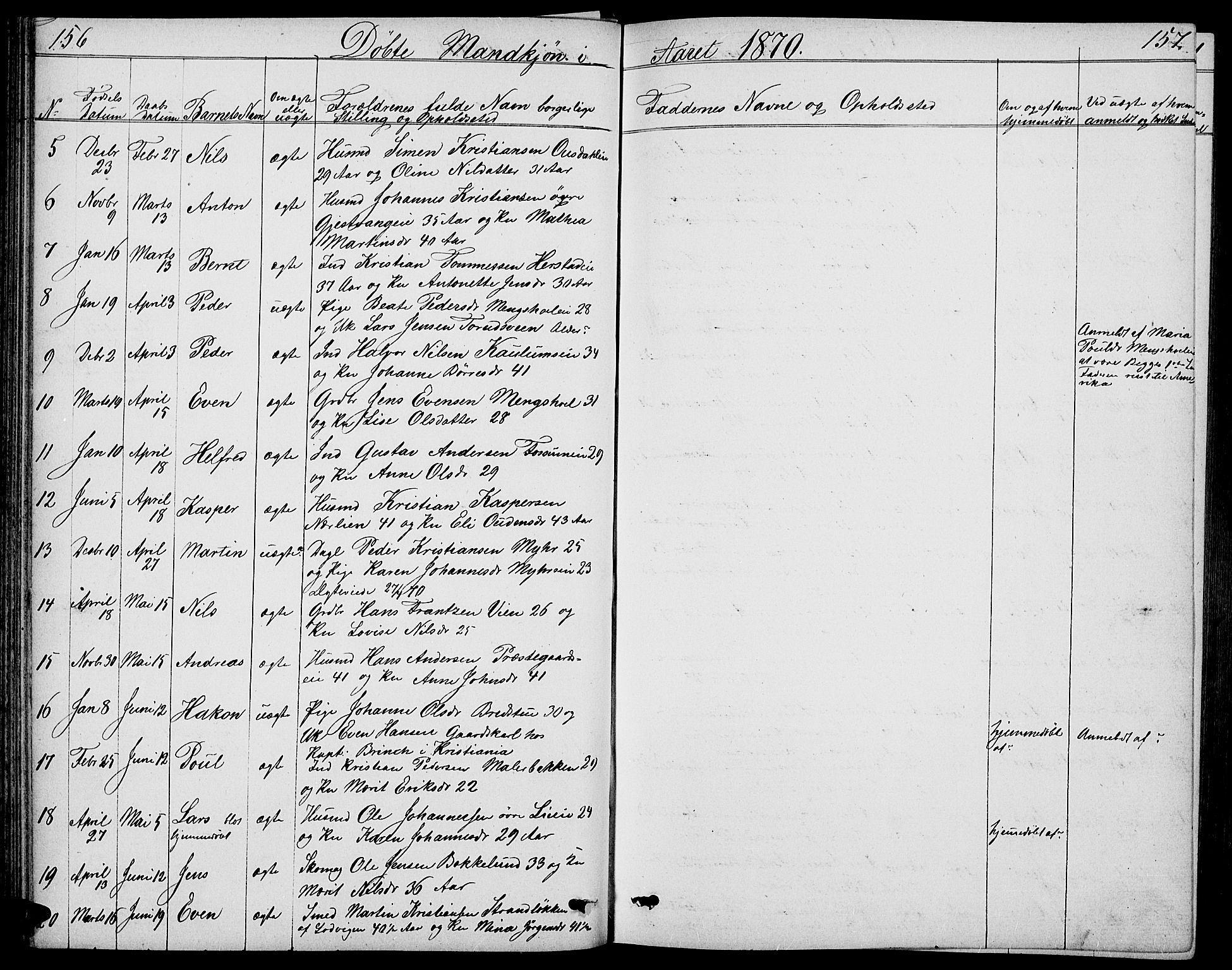 Nes prestekontor, Hedmark, AV/SAH-PREST-020/L/La/L0005: Parish register (copy) no. 5, 1852-1889, p. 156-157