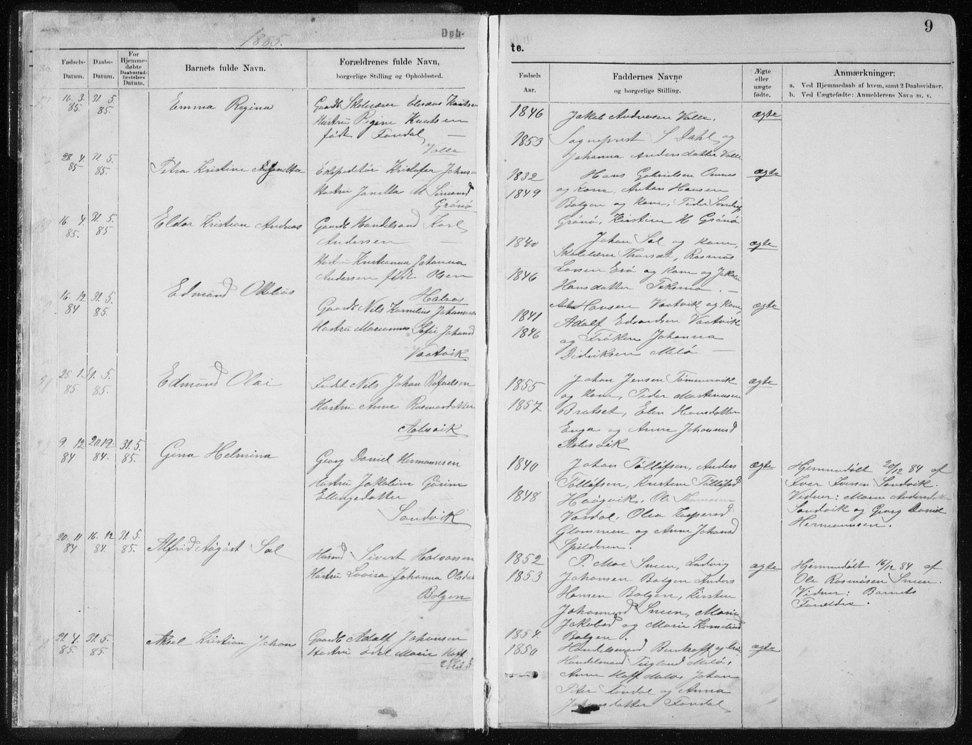 Ministerialprotokoller, klokkerbøker og fødselsregistre - Nordland, SAT/A-1459/843/L0636: Parish register (copy) no. 843C05, 1884-1909, p. 9