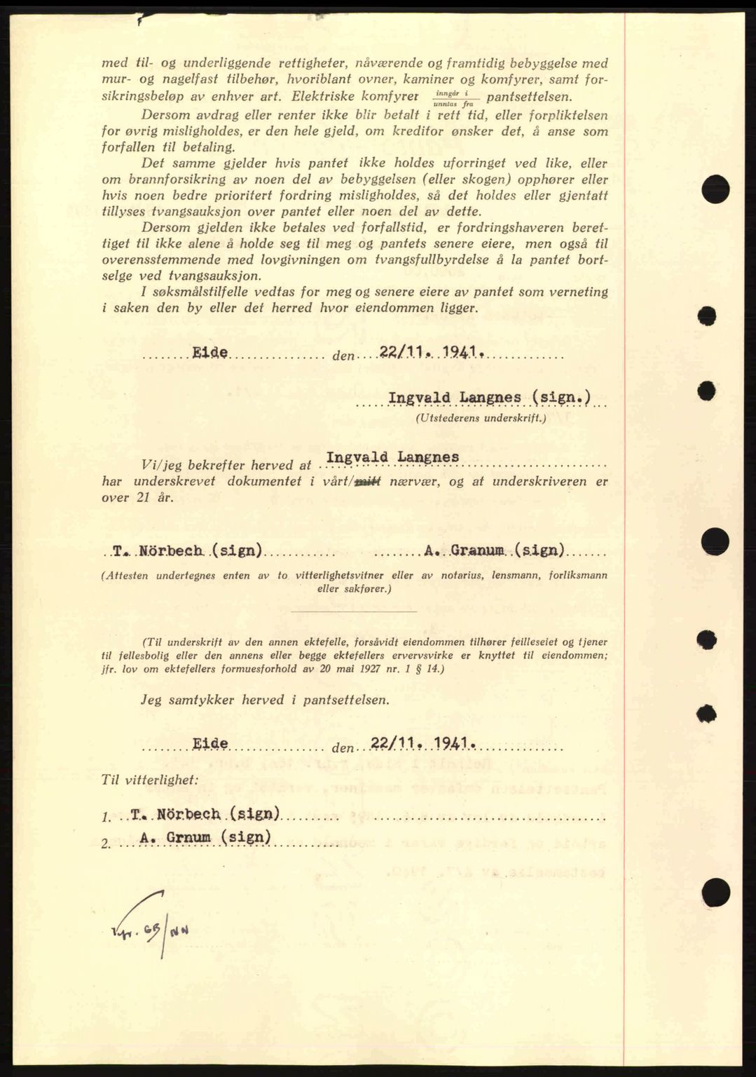 Nordmøre sorenskriveri, AV/SAT-A-4132/1/2/2Ca: Mortgage book no. B88, 1941-1942, Diary no: : 2364/1941