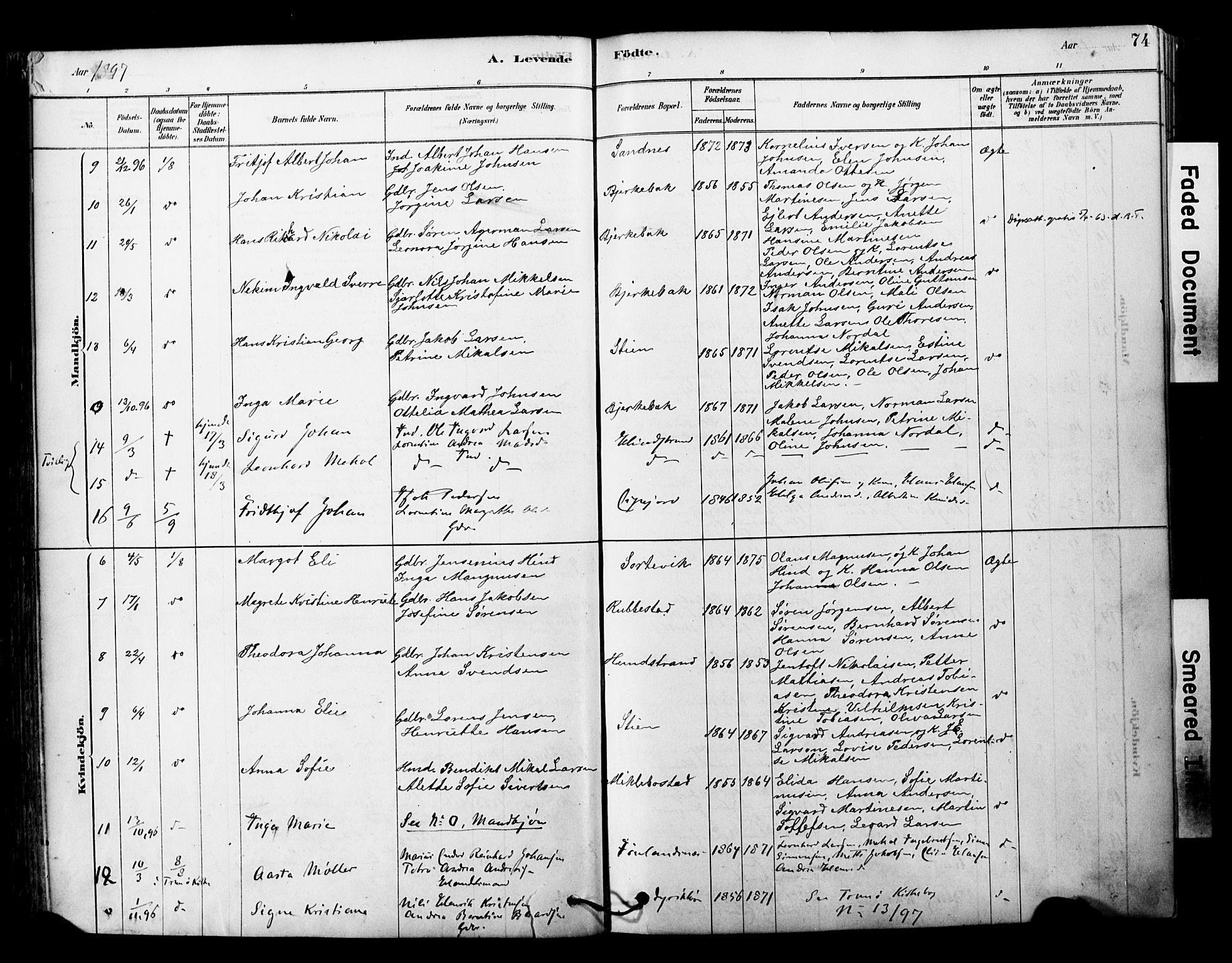 Tranøy sokneprestkontor, SATØ/S-1313/I/Ia/Iaa/L0011kirke: Parish register (official) no. 11, 1878-1904, p. 74