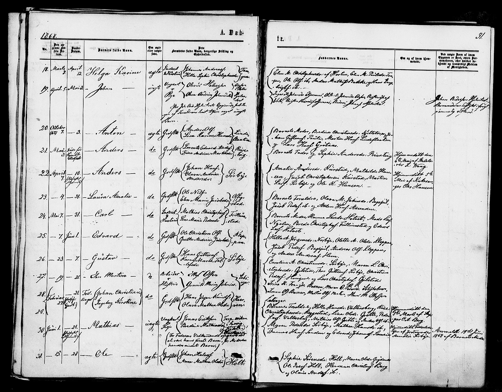 Våle kirkebøker, AV/SAKO-A-334/F/Fa/L0010: Parish register (official) no. I 10, 1861-1877, p. 31