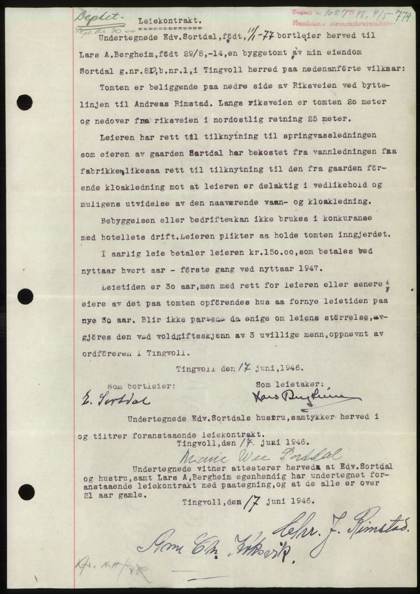 Nordmøre sorenskriveri, AV/SAT-A-4132/1/2/2Ca: Mortgage book no. B98, 1948-1948, Diary no: : 1027/1948