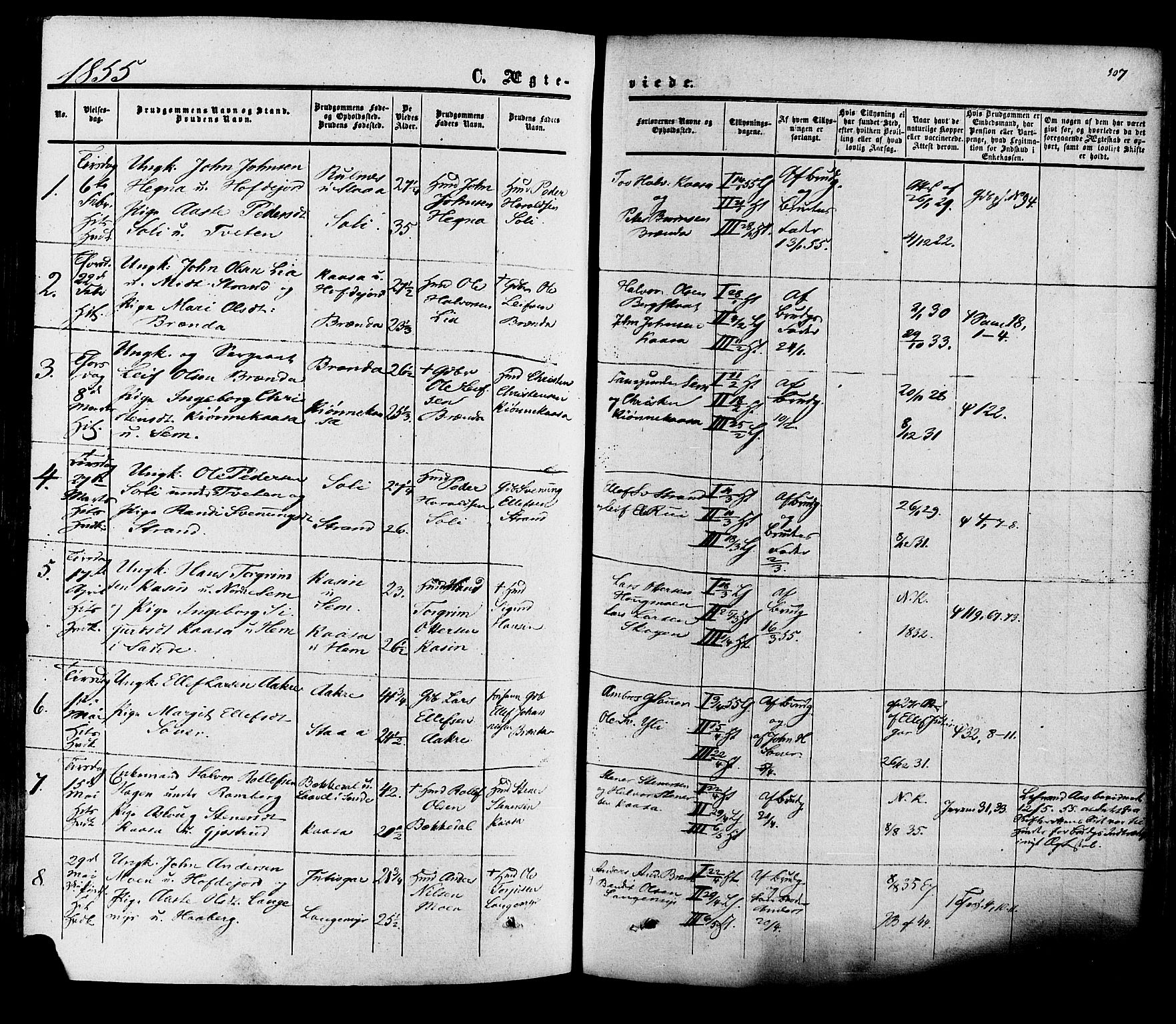 Heddal kirkebøker, SAKO/A-268/F/Fa/L0007: Parish register (official) no. I 7, 1855-1877, p. 307