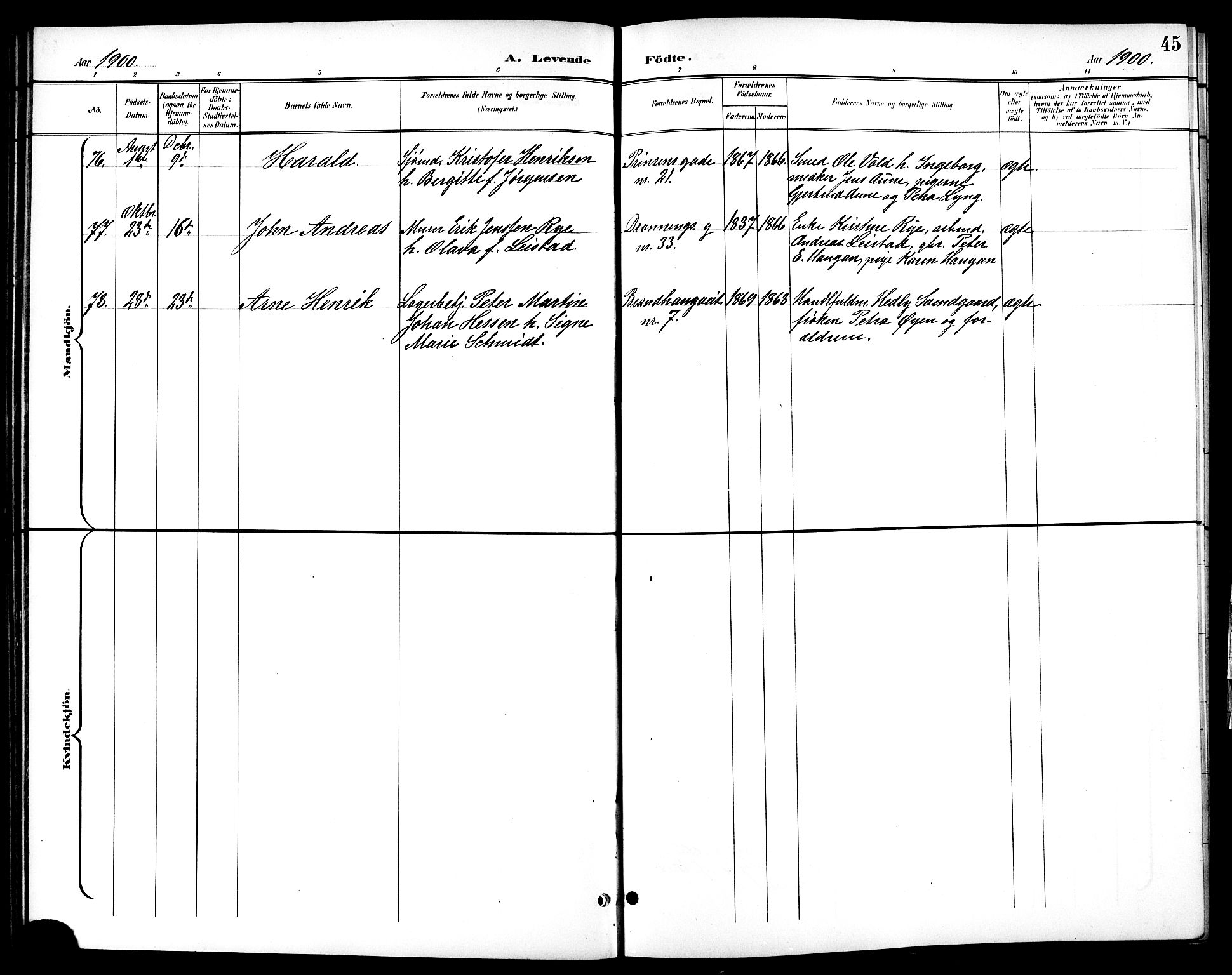 Ministerialprotokoller, klokkerbøker og fødselsregistre - Sør-Trøndelag, AV/SAT-A-1456/601/L0094: Parish register (copy) no. 601C12, 1898-1911, p. 45