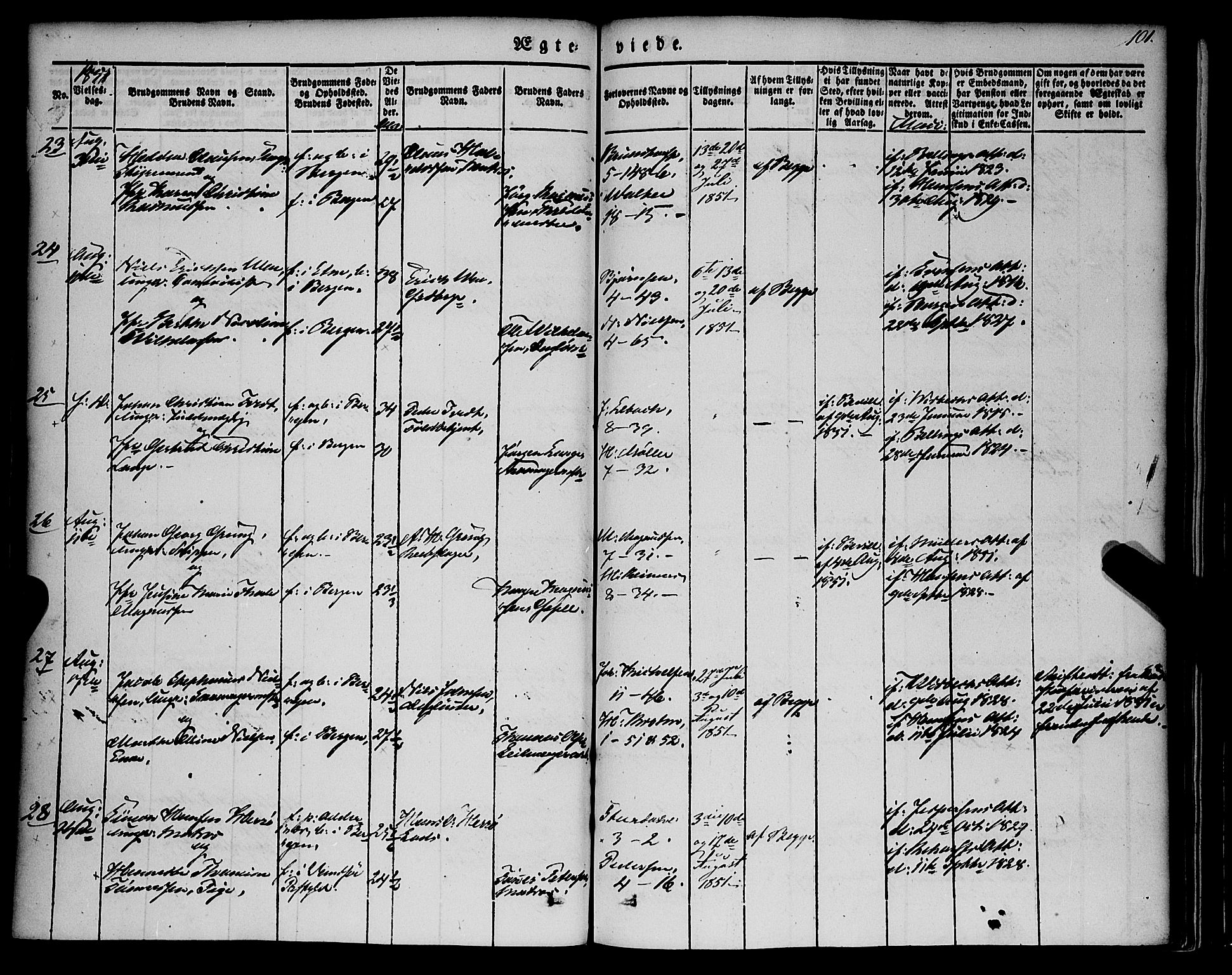 Nykirken Sokneprestembete, AV/SAB-A-77101/H/Haa/L0031: Parish register (official) no. D 1, 1834-1861, p. 101