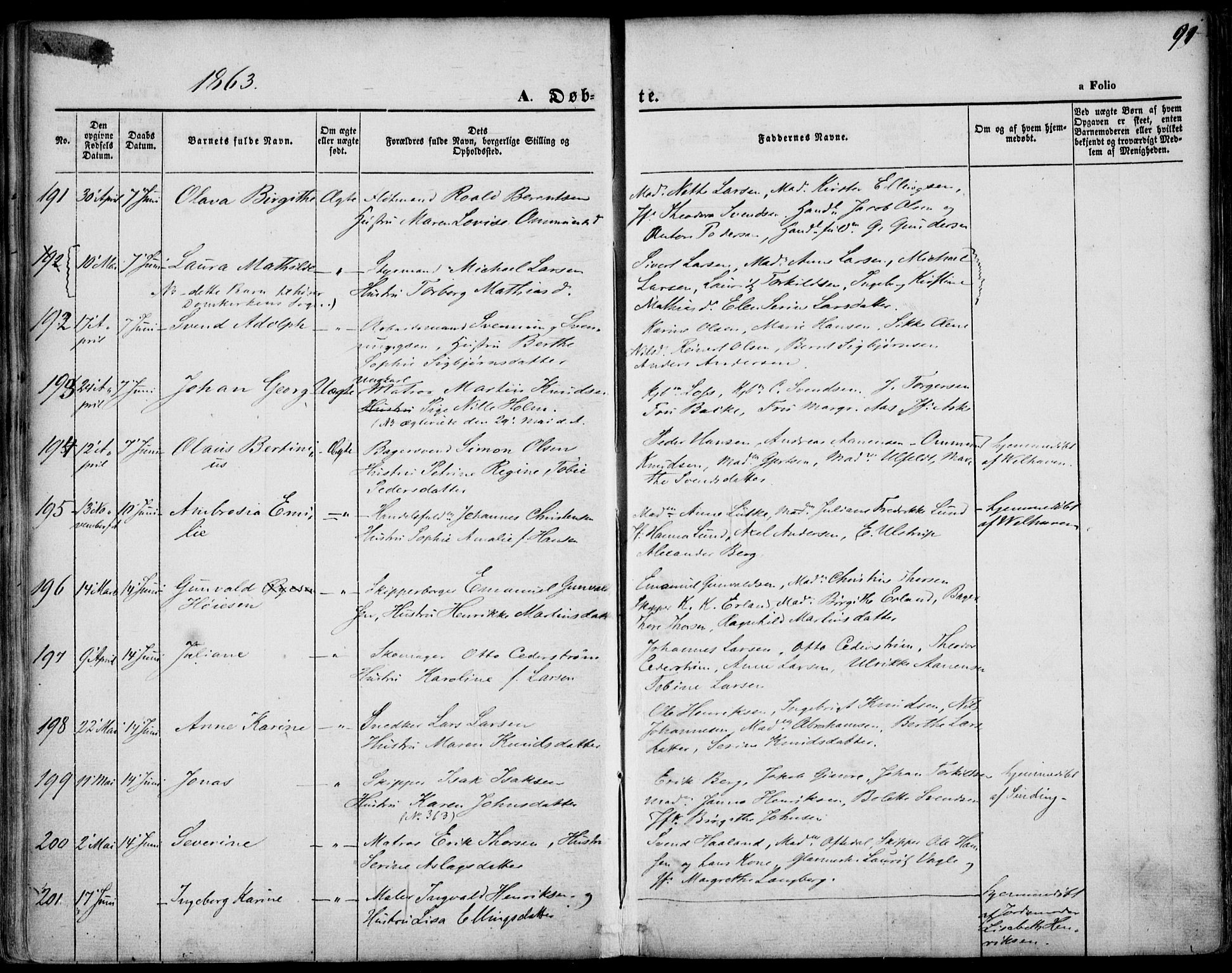 St. Petri sokneprestkontor, SAST/A-101813/001/30/30BA/L0001: Parish register (official) no. A 1, 1861-1868, p. 91